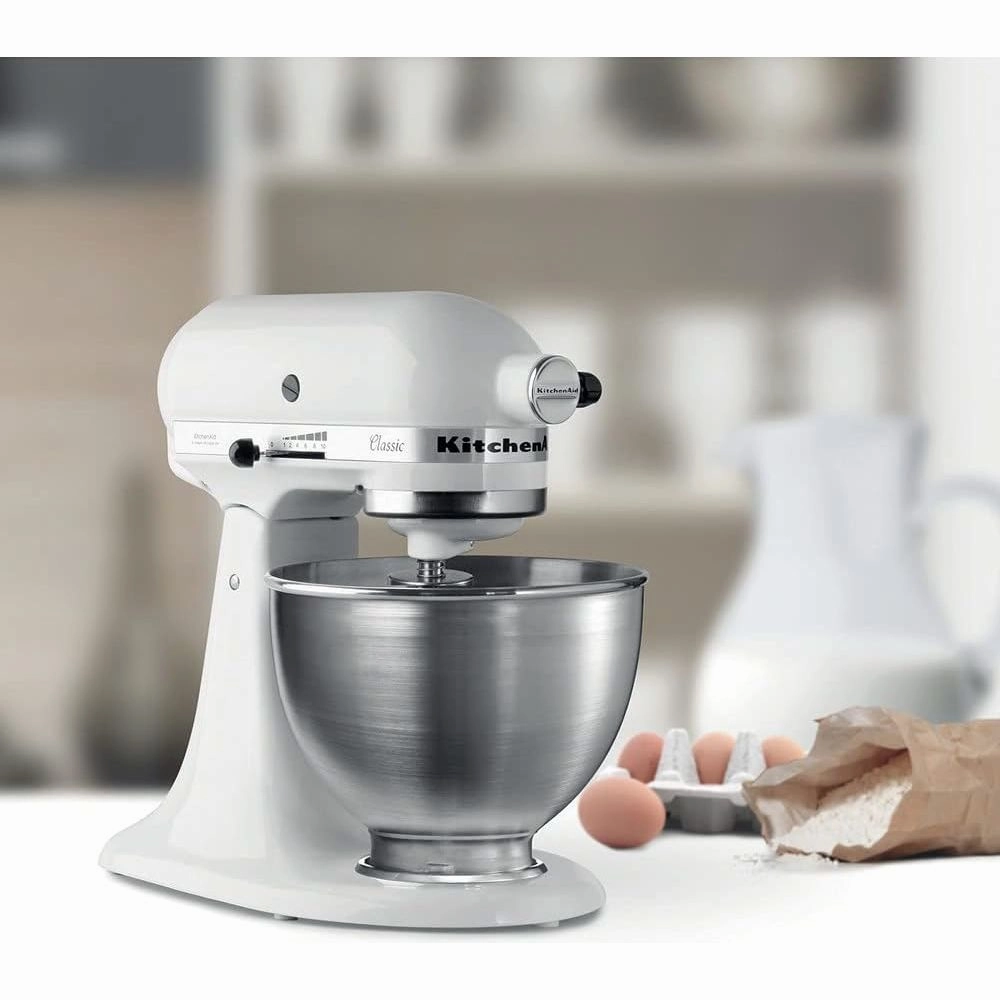 KitchenAid K45 Classic Stand Mixer, 4.3L, 275W, 10 Speeds, Includes Whisk, Beater, Dough Hook, White (5K45SSBWH)
