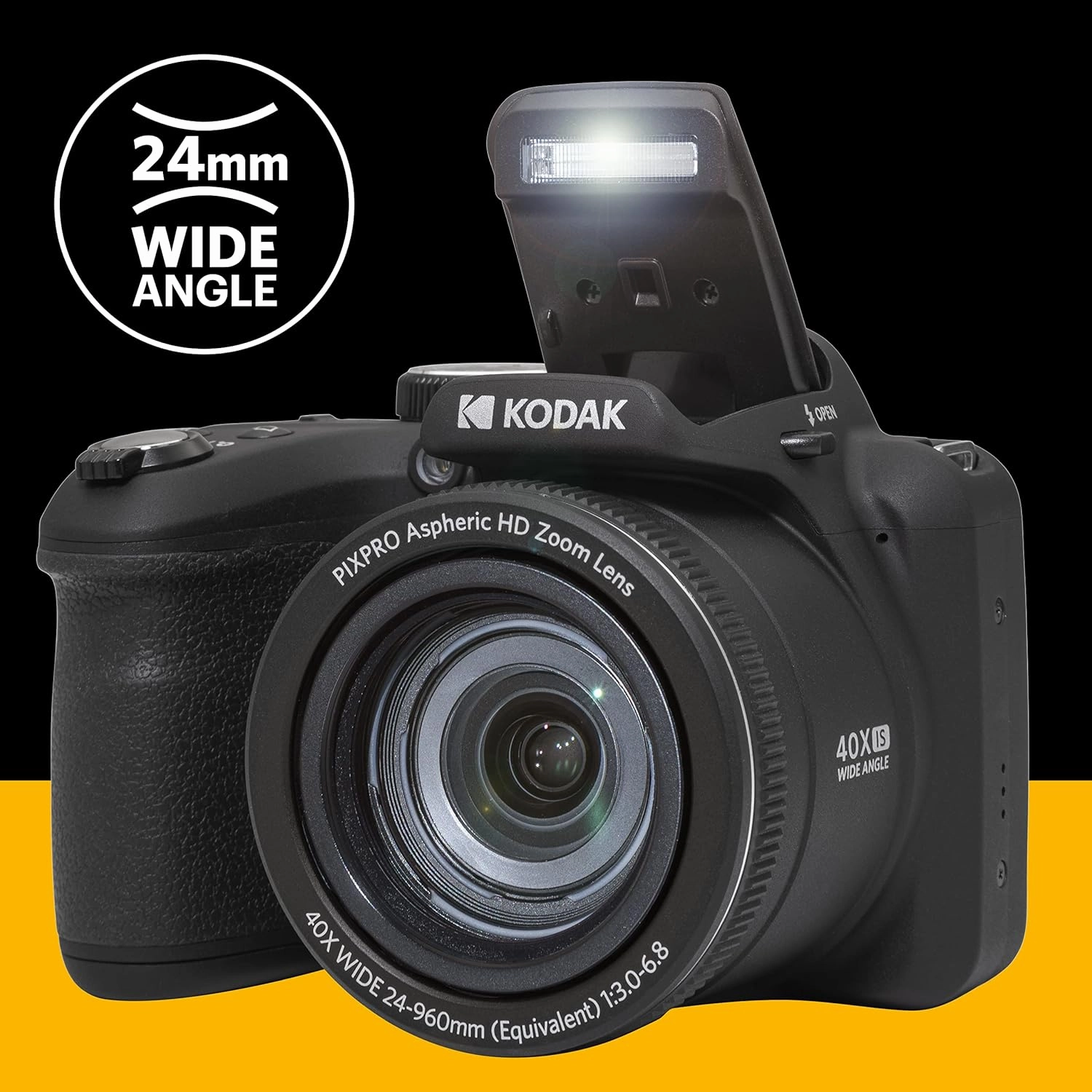 KODAK Pixpro Astro Zoom AZ405 - Digital Bridge Camera, 42x Zoom, 24 mm Wide-angle Lens, 20 Megapixels, 3" LCD Display, 1080p Full HD Video, OIS, AA Battery - Black