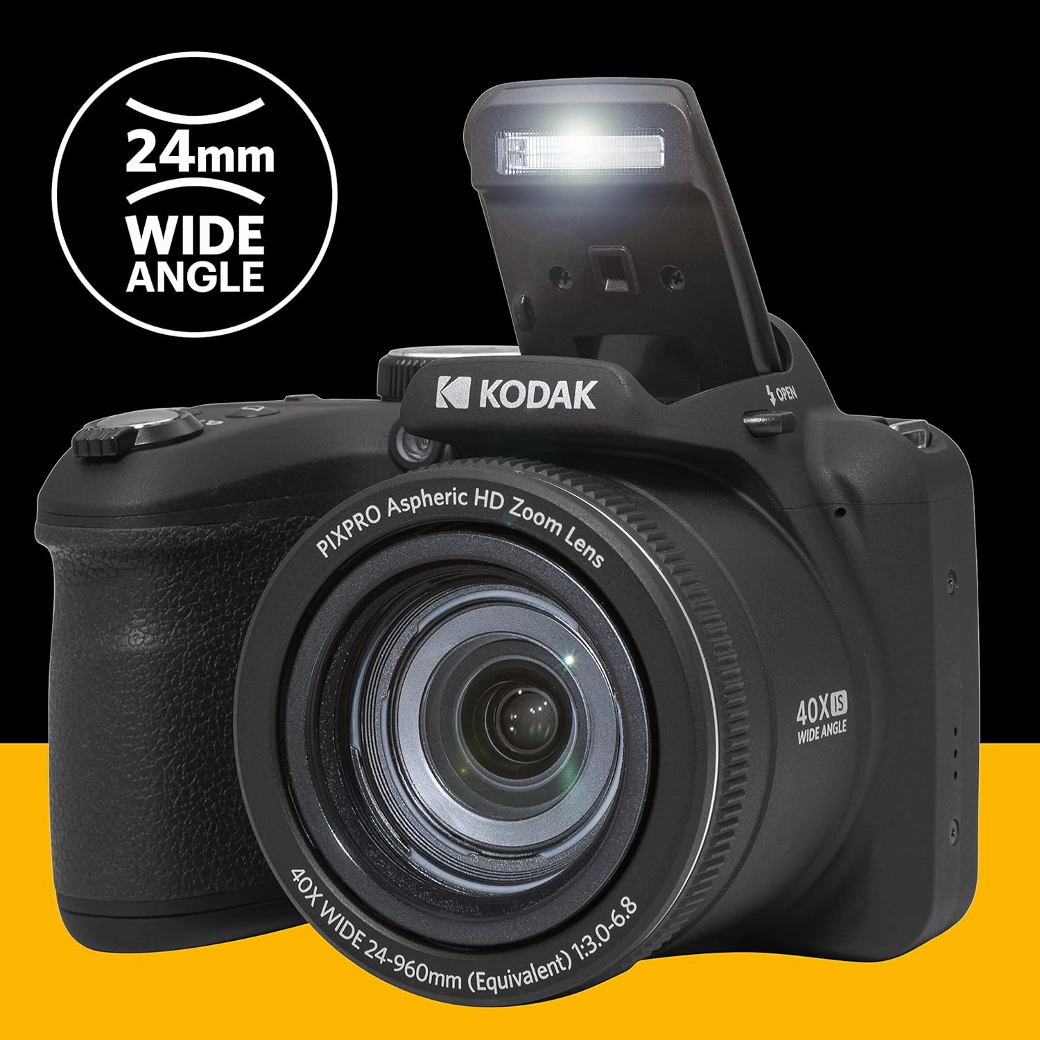 KODAK Pixpro Astro Zoom AZ405 - Digital Bridge Camera, 42x Zoom, 24 mm Wide-angle Lens, 20 Megapixels, 3" LCD Display, 1080p Full HD Video, OIS, AA Battery - Black