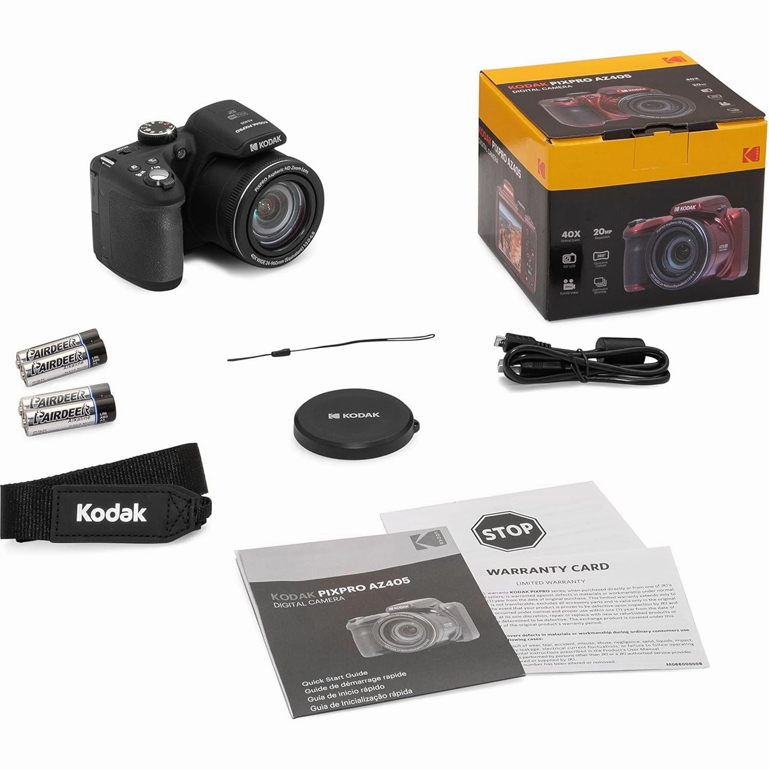 KODAK Pixpro Astro Zoom AZ405 - Digital Bridge Camera, 42x Zoom, 24 mm Wide-angle Lens, 20 Megapixels, 3" LCD Display, 1080p Full HD Video, OIS, AA Battery - Black