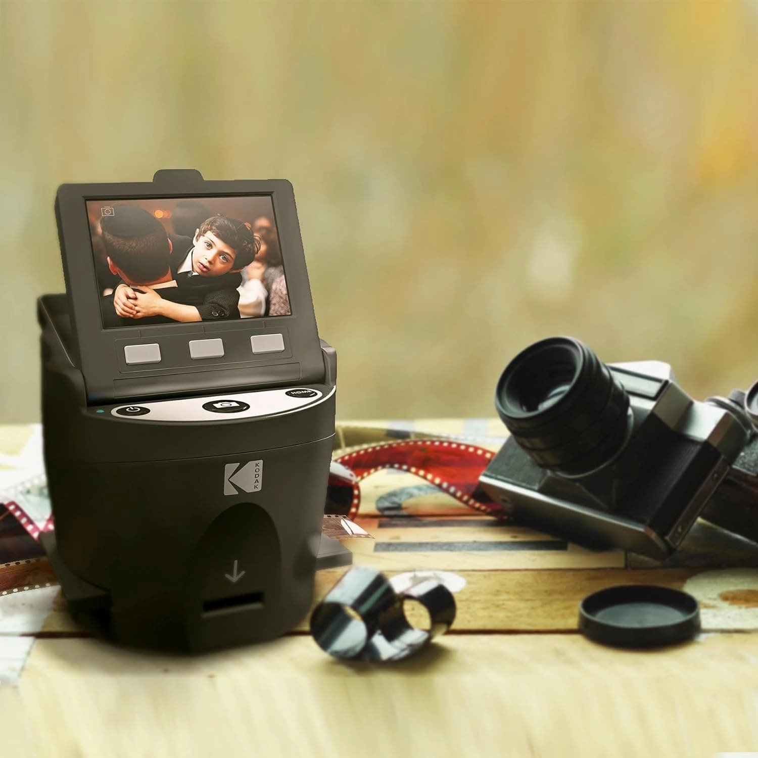 Kodak RODFS35 SCANZA Digital Film Scanner - Converts 35mm, 126, 110, Super 8 & 8mm Film to JPEG, 3.5" Tilt-Up LCD, EasyLoad Inserts, Black