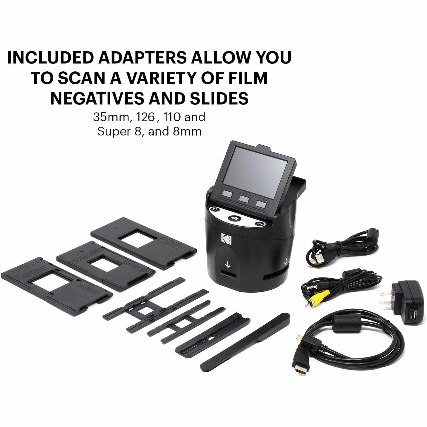 Kodak RODFS35 SCANZA Digital Film Scanner - Converts 35mm, 126, 110, Super 8 & 8mm Film to JPEG, 3.5" Tilt-Up LCD, EasyLoad Inserts, Black
