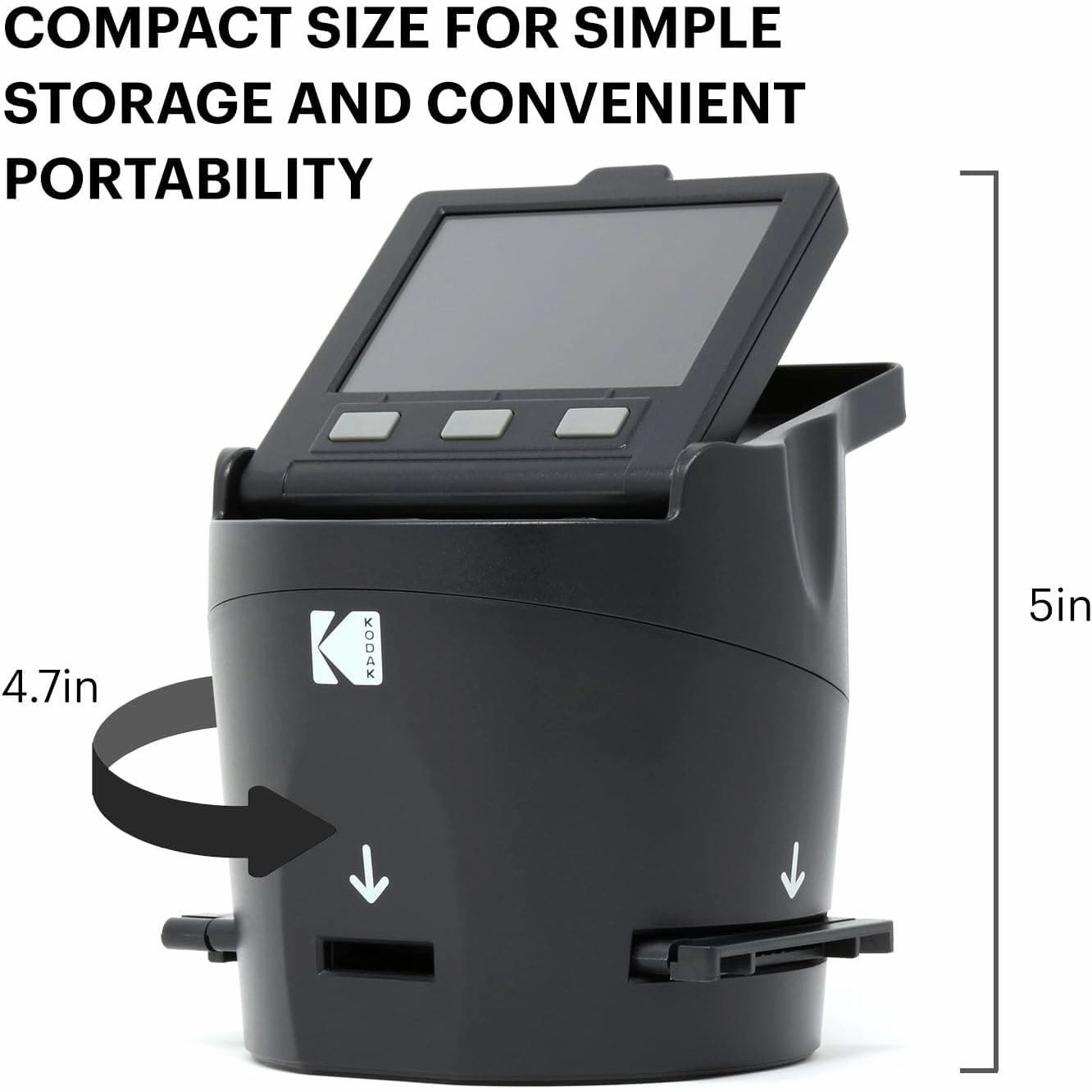 Kodak RODFS35 SCANZA Digital Film Scanner - Converts 35mm, 126, 110, Super 8 & 8mm Film to JPEG, 3.5" Tilt-Up LCD, EasyLoad Inserts, Black