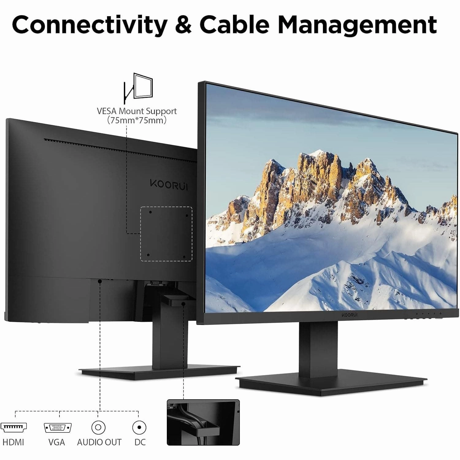 KOORUI 27 Inch FHD Monitor, IPS Computer Monitors, 75Hz, 5ms, 16:9 Full HD (1920 x 1080), VESA Mountable, HDMI/VGA, Low Blue Light, 99% SRGB