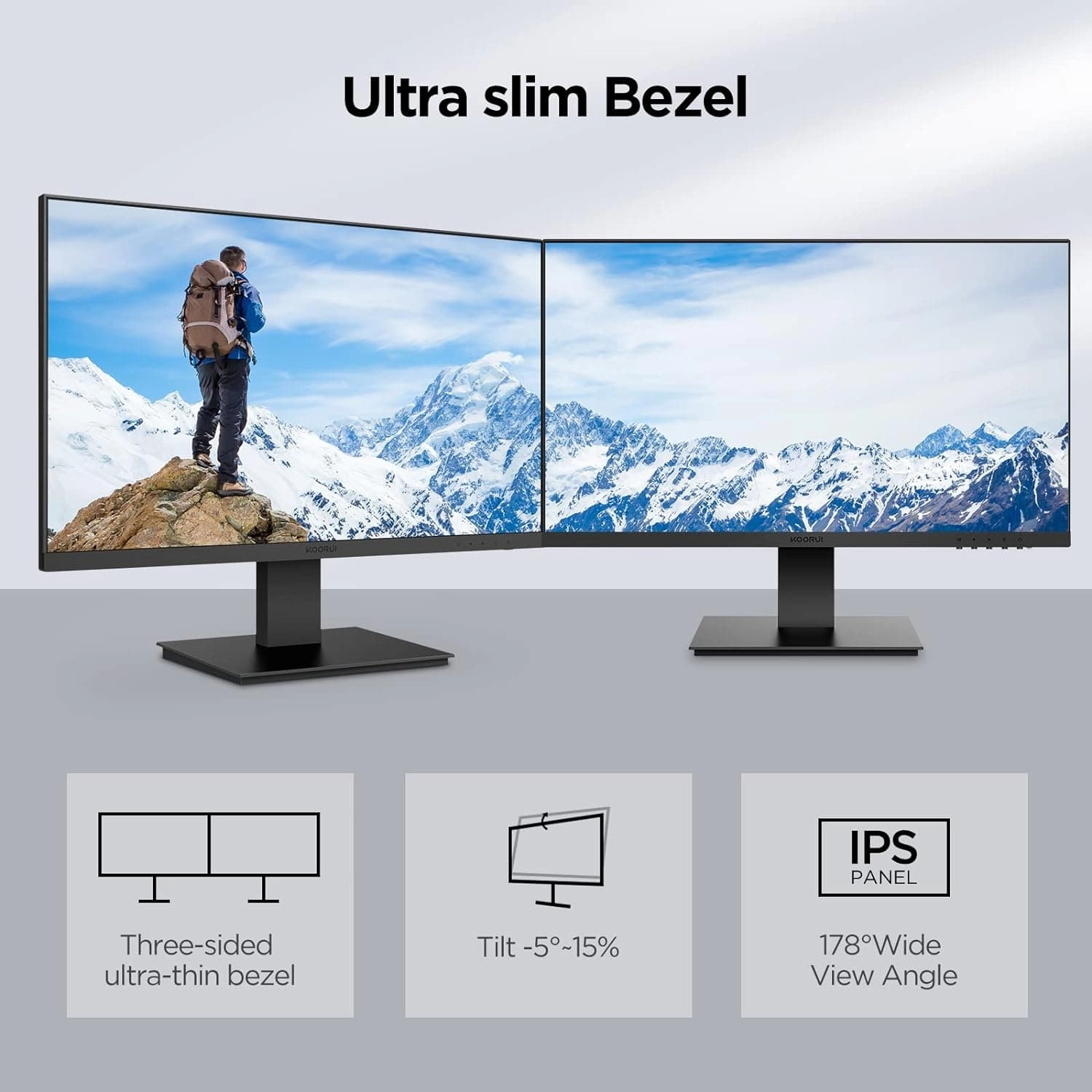 KOORUI 27 Inch FHD Monitor, IPS Computer Monitors, 75Hz, 5ms, 16:9 Full HD (1920 x 1080), VESA Mountable, HDMI/VGA, Low Blue Light, 99% SRGB