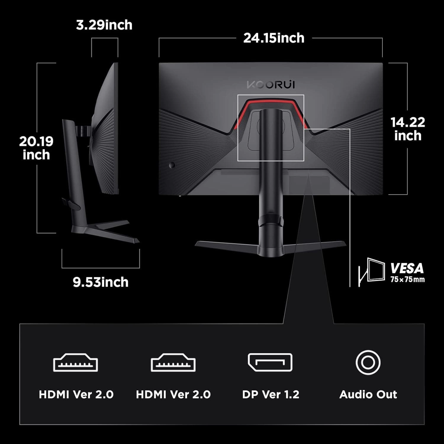KOORUI 27" QHD Gaming Monitor - 1440p IPS, 1ms, 144Hz HDMI, 170Hz DisplayPort, HDR400, DCI-P3 90%, Height Adjustable & Rotatable