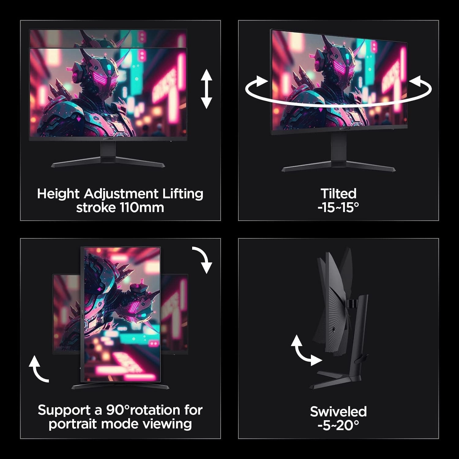 KOORUI 27" QHD Gaming Monitor - 1440p IPS, 1ms, 144Hz HDMI, 170Hz DisplayPort, HDR400, DCI-P3 90%, Height Adjustable & Rotatable
