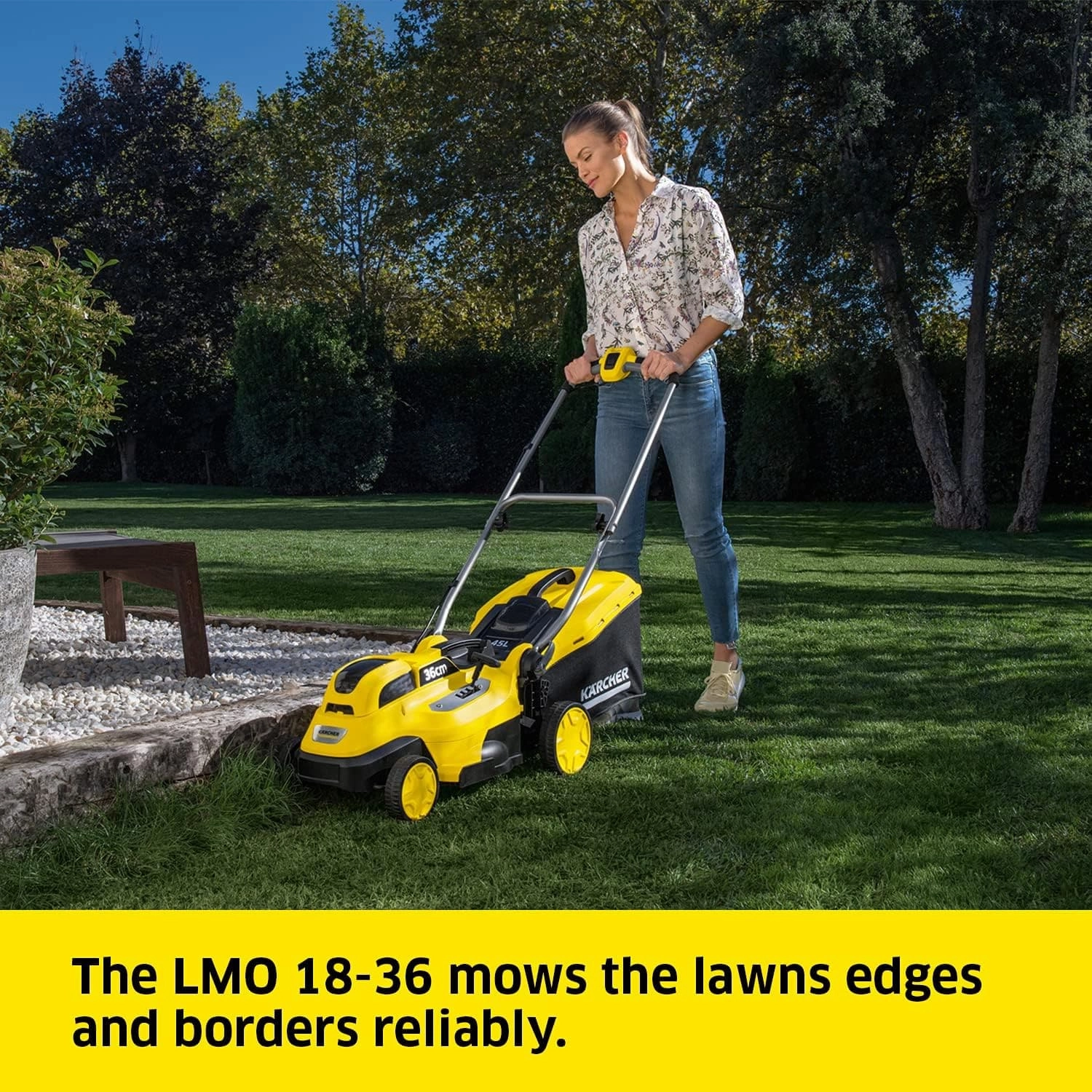 Krcher 18v Lawn Mower LMO 18-36 Battery Set, Incl. 18v Battery and Fast Charger, Performance: 350m, Cutting Width: 36cm, Adjustable Cutting Height: 30-70mm, Mulching Plug, 45L