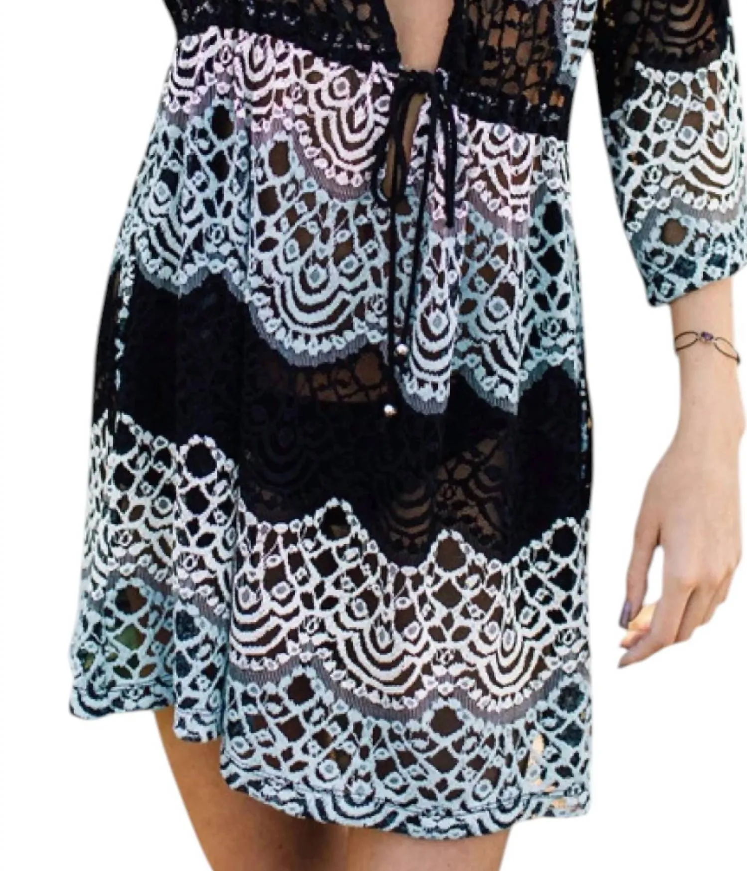 Lace Tie Front Tunic In Black