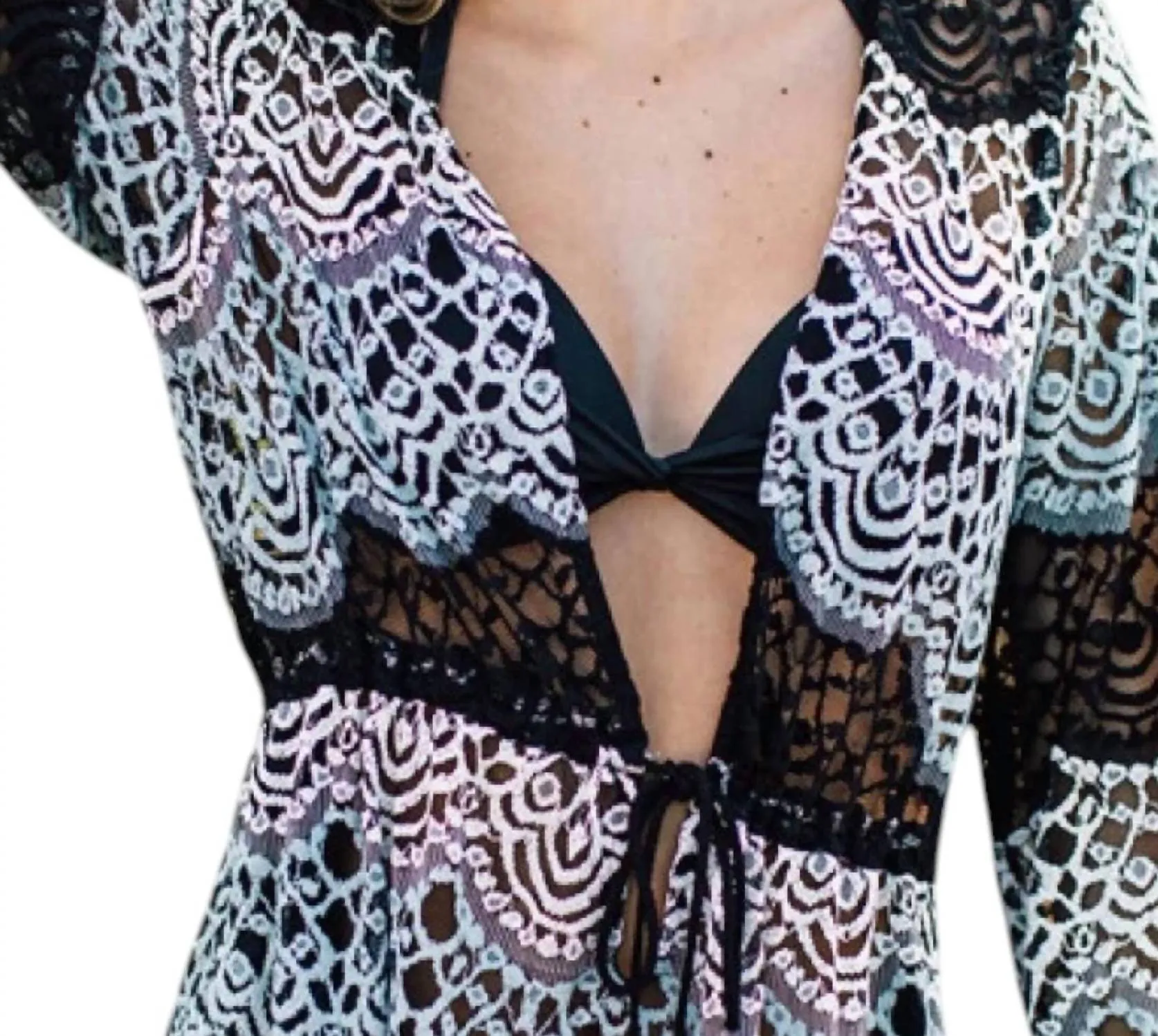 Lace Tie Front Tunic In Black