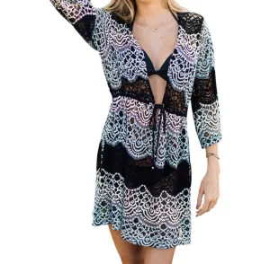 Lace Tie Front Tunic In Black