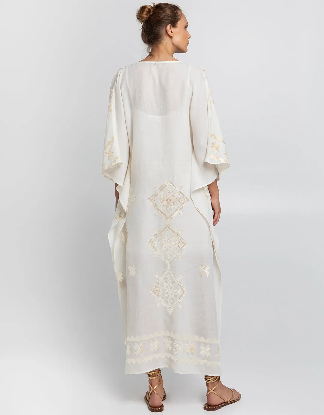 Lefkada Kimono Sleeve Maxi Kaftan - Natural and Champagne