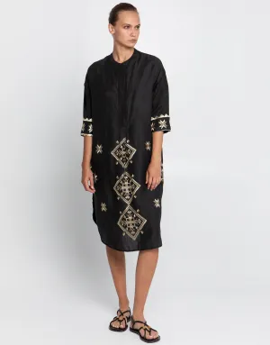 Lefkada Midi Shirt Dress - Black and Gold