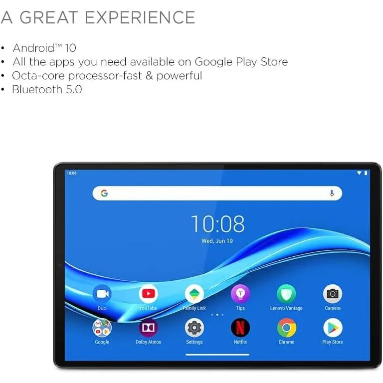 Lenovo Tab M10 HD (2nd Gen), 10.1-inch Display- (Octa core 2.3GHz, 4GB RAM, 64GB Storage, Android 10) - Iron Grey