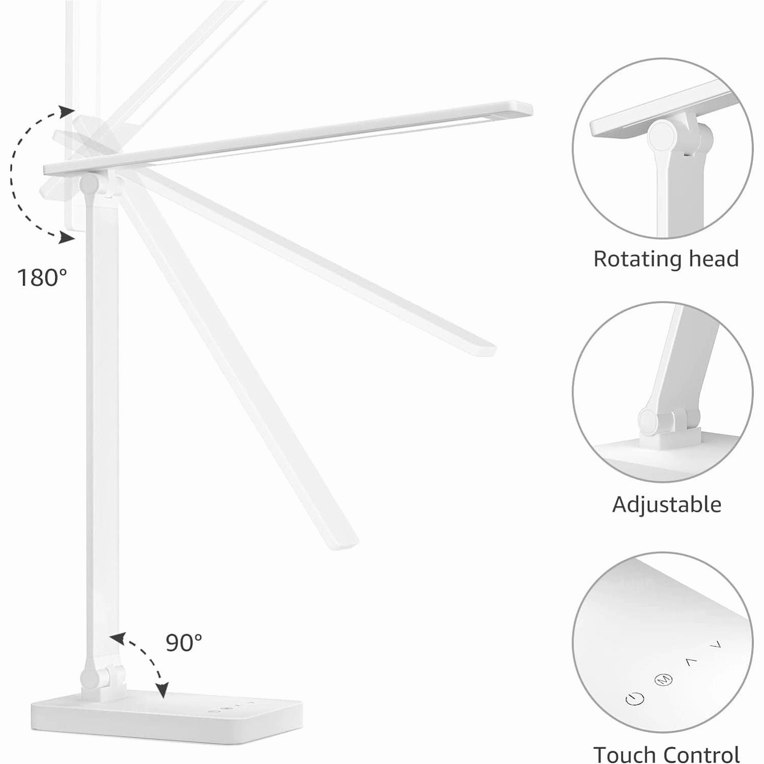 Lepro LED Desk Lamp - 9W Dimmable Eye-Caring Table Light, 5 Brightness x 3 Color Modes, Touch Control for Reading, Office, Bedside