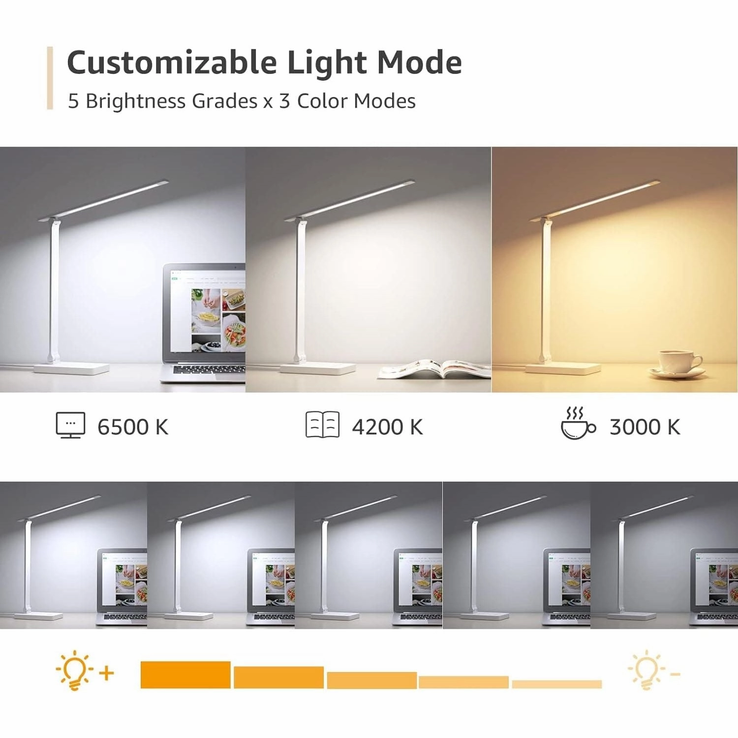 Lepro LED Desk Lamp - 9W Dimmable Eye-Caring Table Light, 5 Brightness x 3 Color Modes, Touch Control for Reading, Office, Bedside