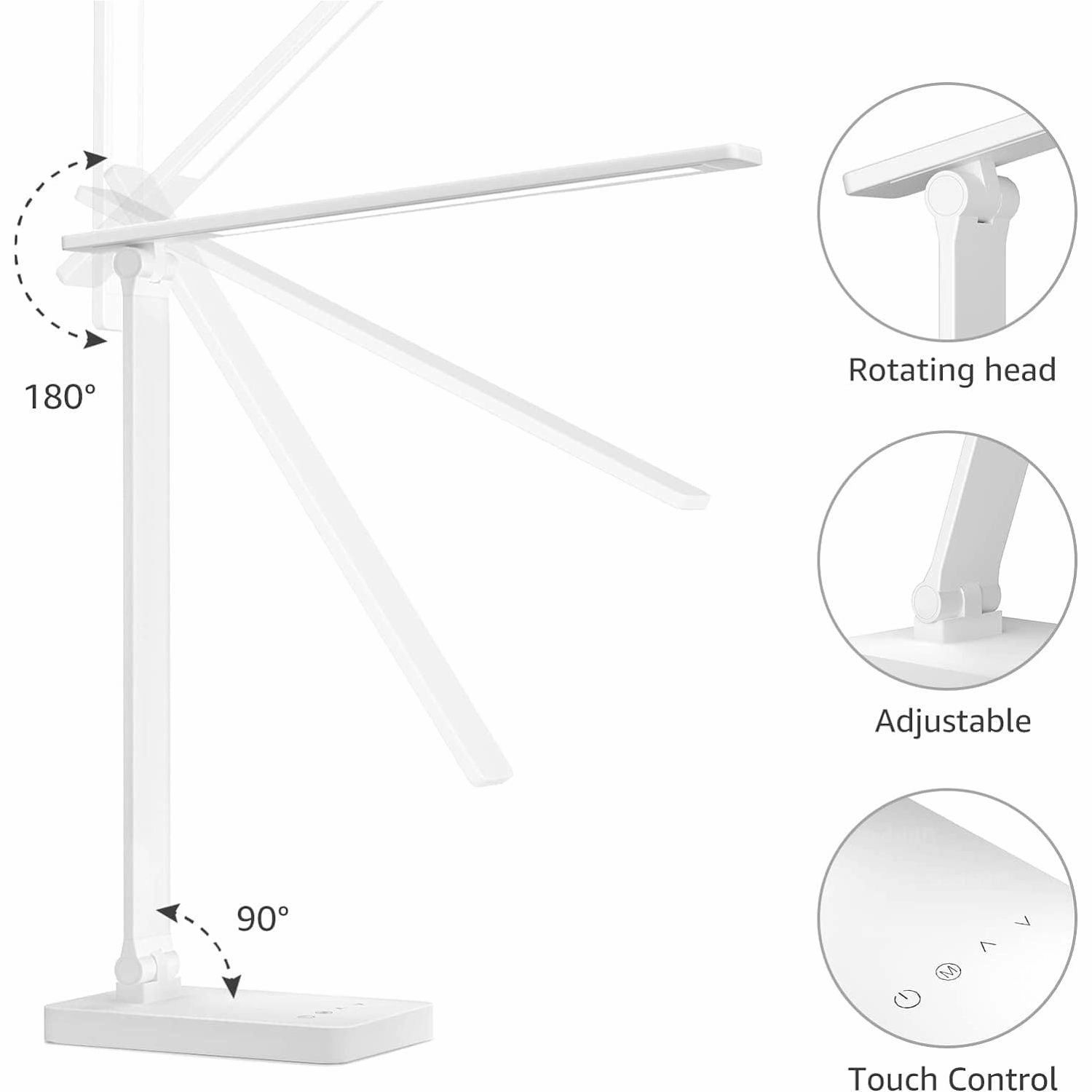 Lepro LED Desk Lamp - 9W Dimmable Eye-Caring Table Light, 5 Brightness x 3 Color Modes, Touch Control for Reading, Office, Bedside