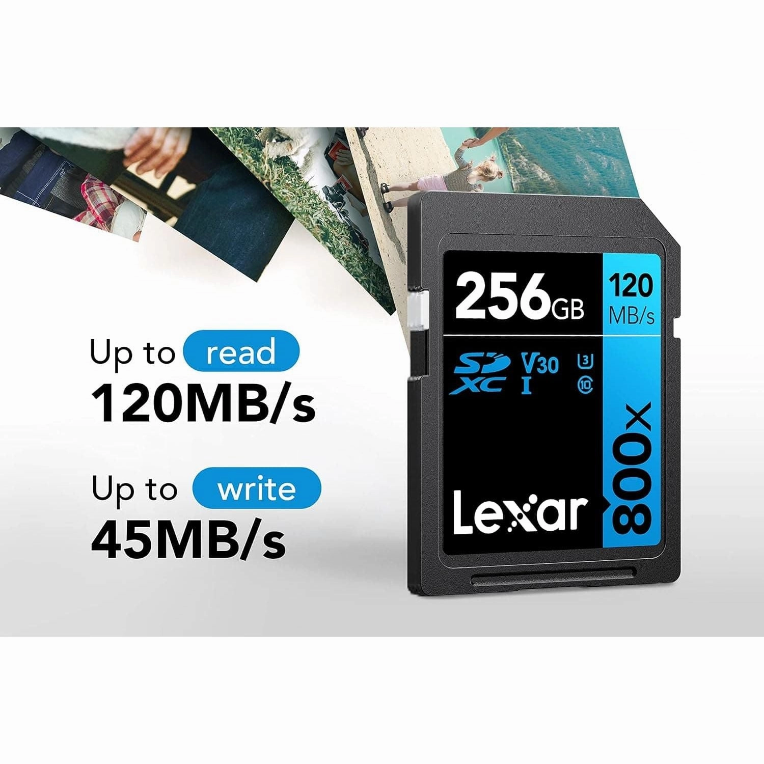 Lexar High-Performance 800x SD Card 256GB, SDXC UHS-I Memory Card BLUE Series, Up to 120MB/s Read, Up to 45MB/s Write, for Point-and-shoot Cameras, Mid-range DSLR, HD Camcorder (LSD0800256G-BNNAG)