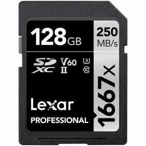 Lexar Professional 1667x SD Card 128GB, SDXC UHS-II Memory Card, Up to 250MB/s Read, 120MB/s Write, Class 10, U3, V60 SD for Professional Photographer, Videographer, Enthusiast (LSD128CB1667) camera accessories, dslr camera accessories, best camera tripod