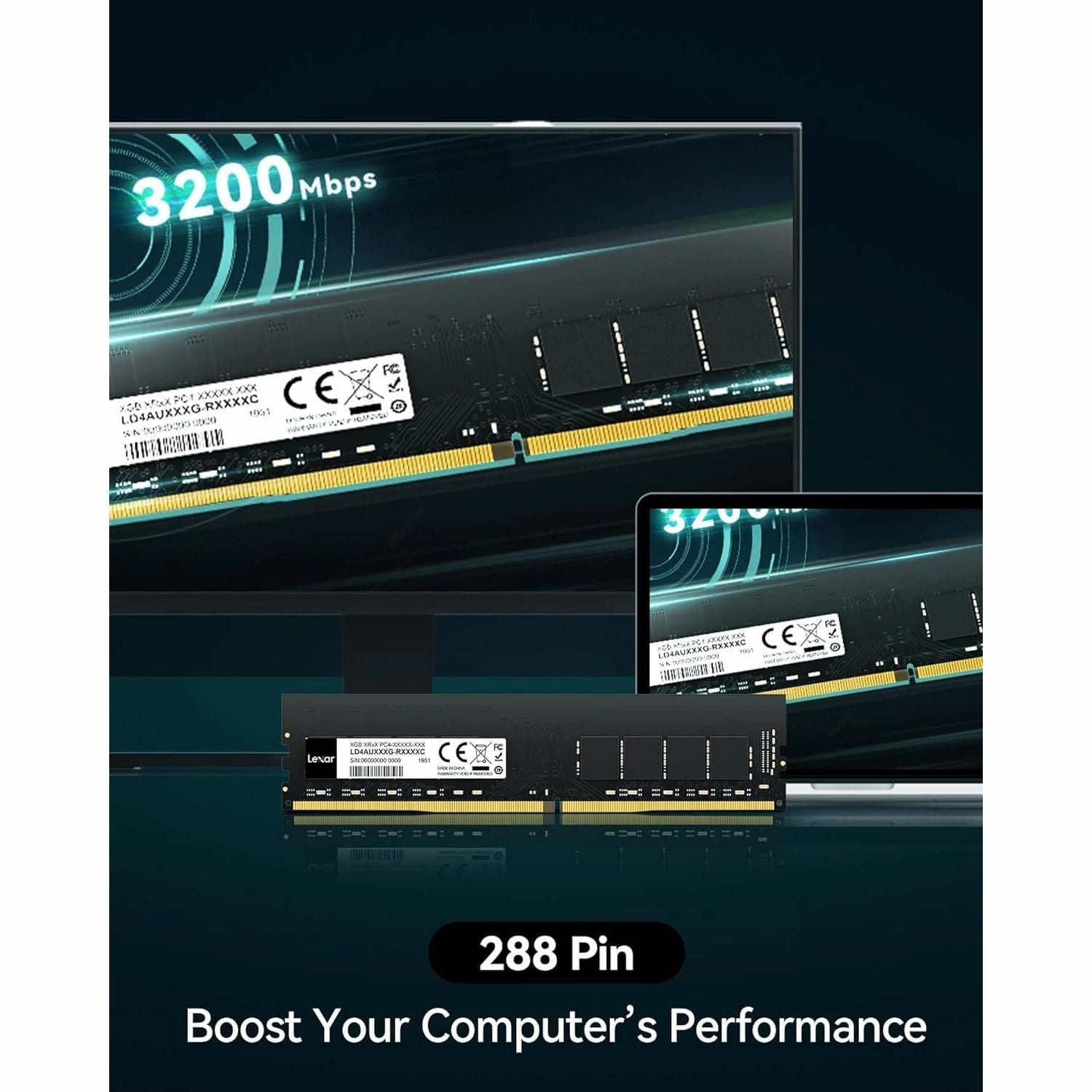 Lexar UDIMM 16GB DDR4 RAM, 3200 MHz, 288-Pin DDR4 U-DIMM Desktop Memory, High-Performance Computer Memory, PC RAM Module Upgrade