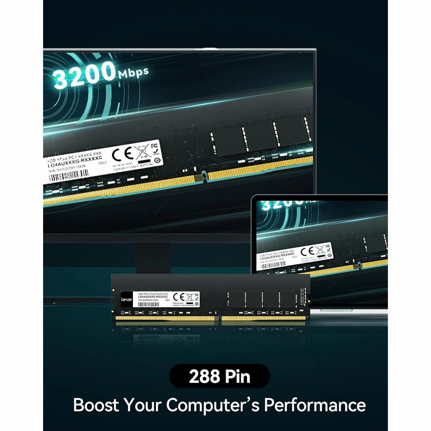 Lexar UDIMM 16GB DDR4 RAM, 3200 MHz, 288-Pin DDR4 U-DIMM Desktop Memory, High-Performance Computer Memory, PC RAM Module Upgrade
