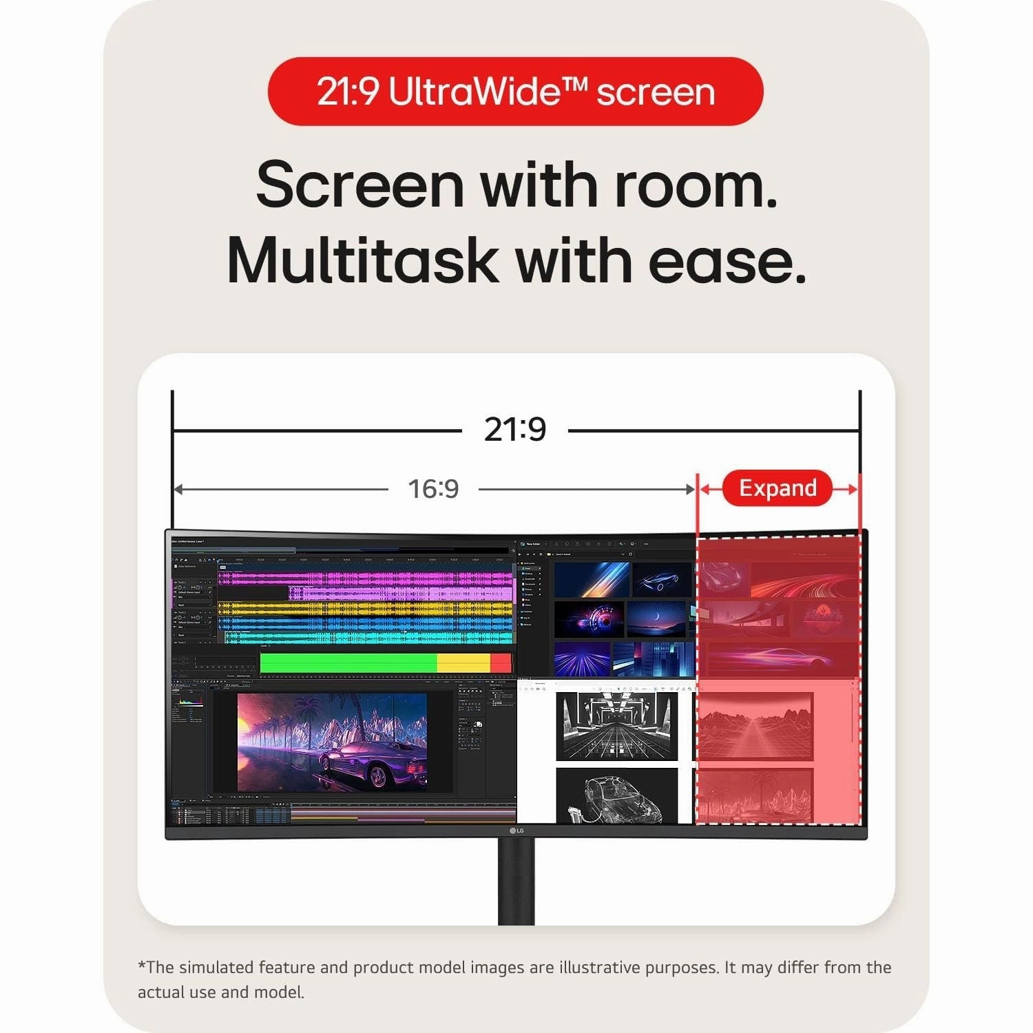 LG UltraWide 34WP550-B 34" IPS Monitor - 2560x1080, 21:9, 60Hz, 5ms, AMD FreeSync, 3-Side Borderless Design
