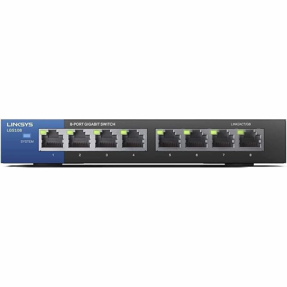 Linksys LGS108 8 Port Gigabit Unmanaged Network Switch - Home & Office Ethernet Switch Hub with Metal Housing - Wall Mount or Desktop Ethernet Splitter, Easy Plug & Play Connection