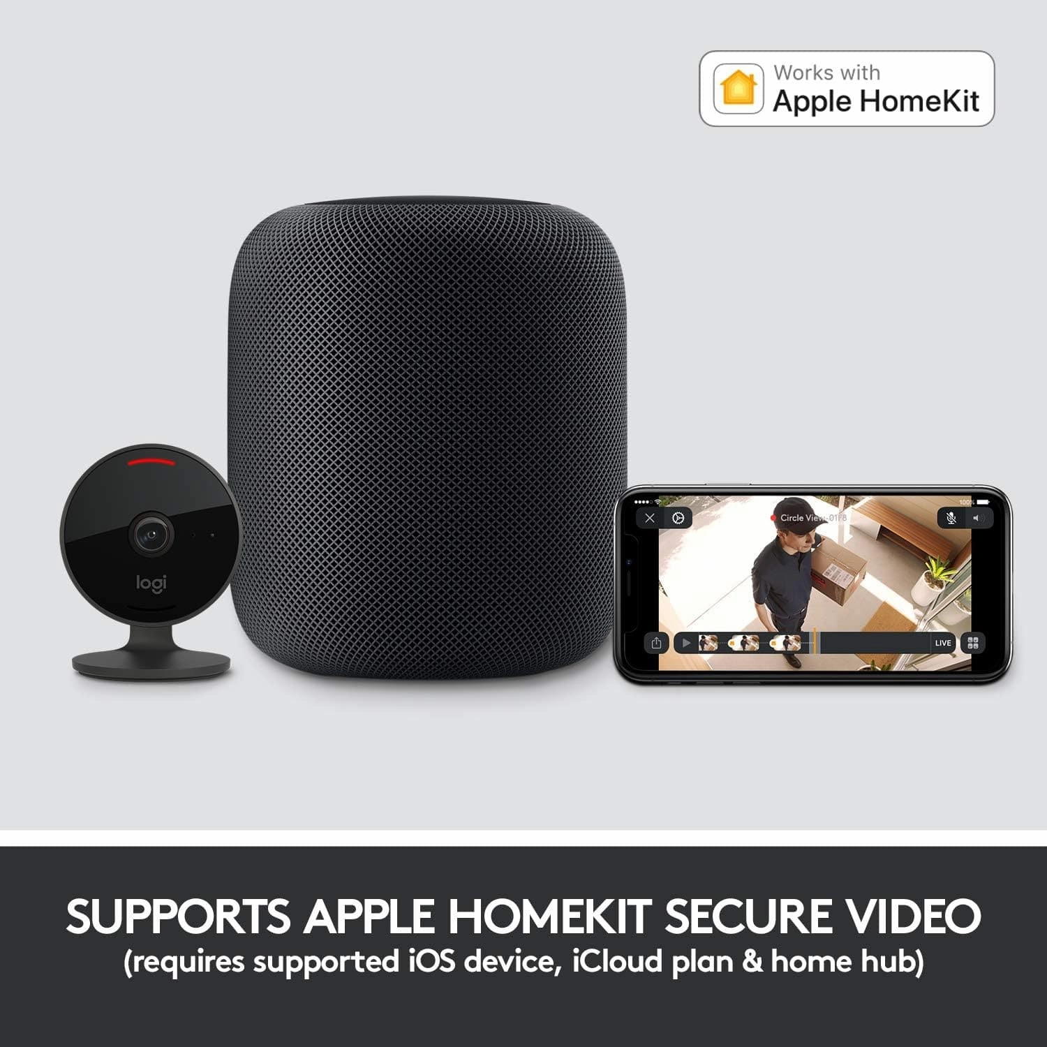 Logitech 961-000490 Circle View Weatherproof Wired Home Security Camera TrueView Video, 180 Wide Angle, 1080p HD, Night Vision, 2-Way Audio, Encrypted and Apple HomeKit Secure Video - Black