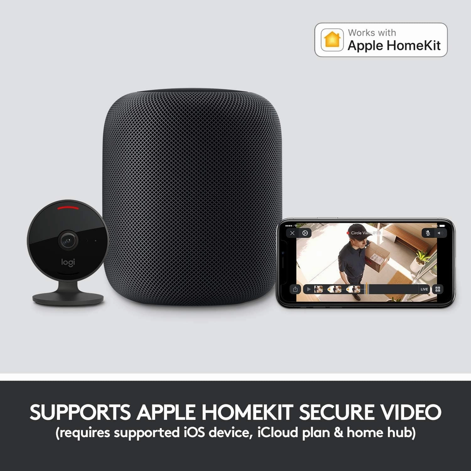 Logitech 961-000490 Circle View Weatherproof Wired Home Security Camera TrueView Video, 180 Wide Angle, 1080p HD, Night Vision, 2-Way Audio, Encrypted and Apple HomeKit Secure Video - Black