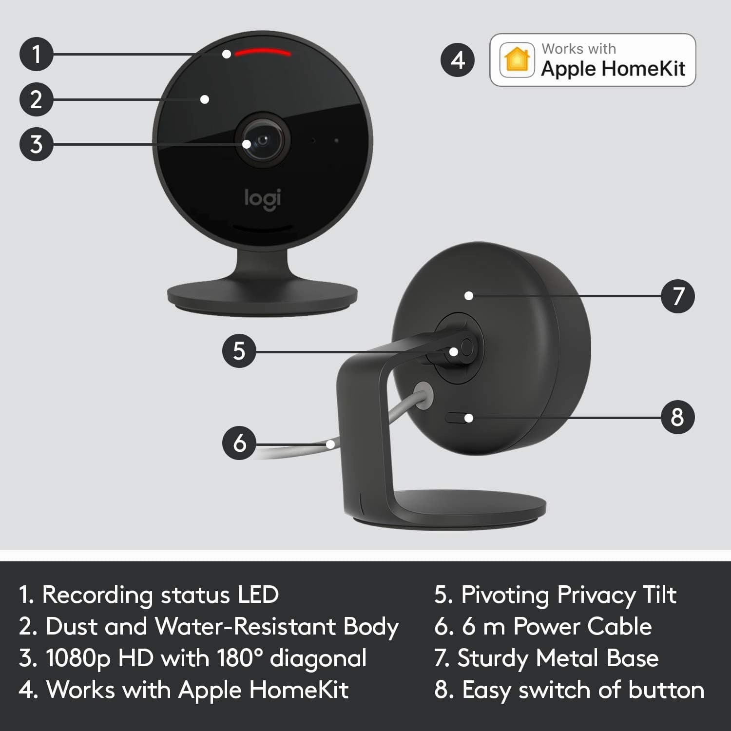Logitech 961-000490 Circle View Weatherproof Wired Home Security Camera TrueView Video, 180 Wide Angle, 1080p HD, Night Vision, 2-Way Audio, Encrypted and Apple HomeKit Secure Video - Black