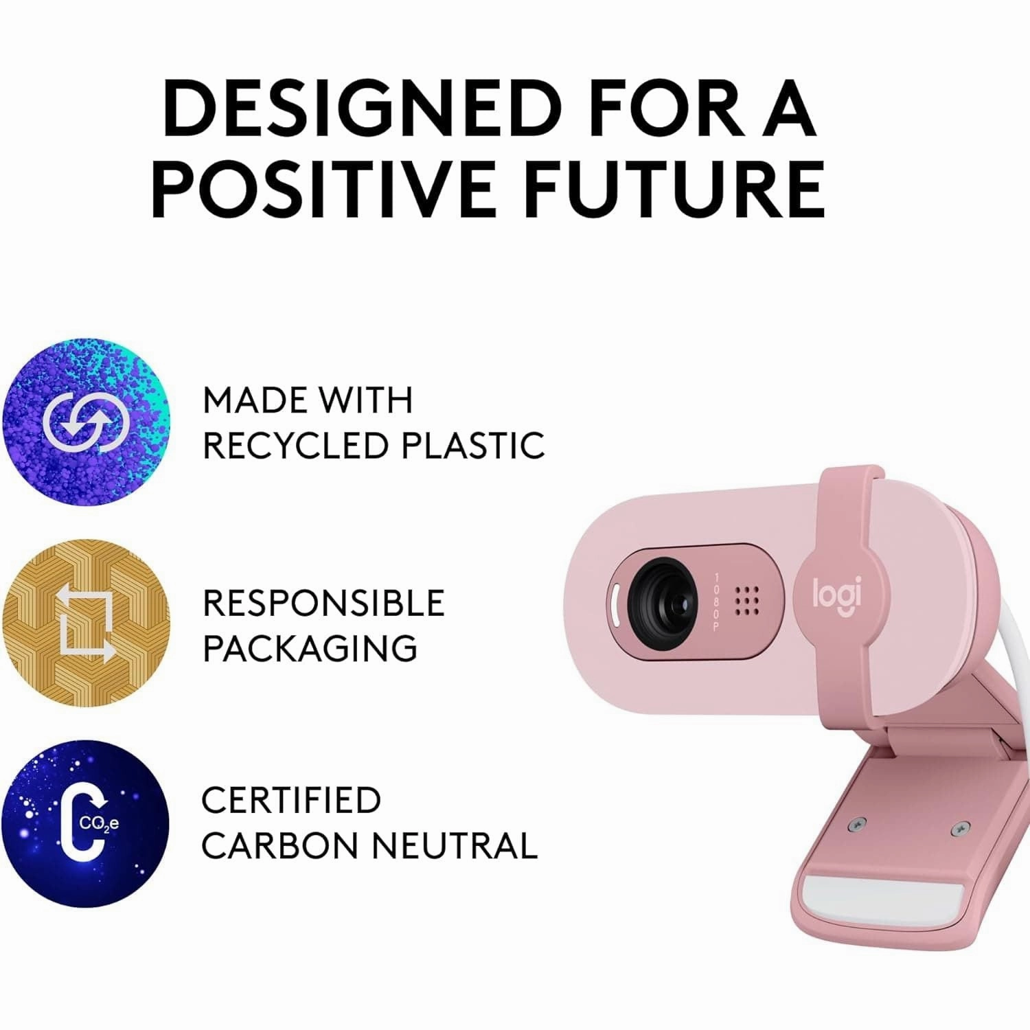 Logitech Brio 100 Full HD Webcam for Meetings and Streaming, Auto-Light Balance, Built-In Mic, Privacy Shutter, USB-A, for Microsoft Teams, Google Meet, Zoom and More - Rose