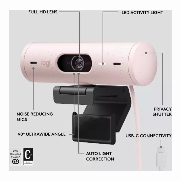LOGITECH Brio 500 Full HD Webcam - Rose Pink