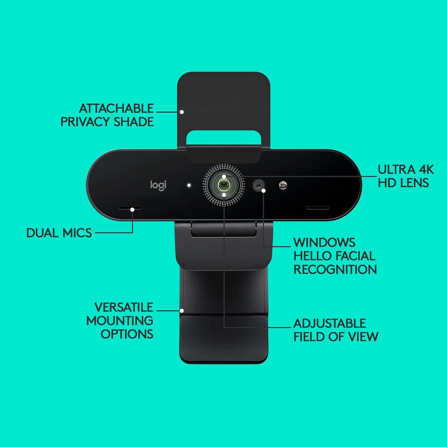 Logitech Brio Stream Webcam - Ultra 4K HD Video Calling, Noise-Cancelling Mic, HD Auto Light Correction, Wide Angle, Compatible with Microsoft Teams, Zoom, Google Meet on PC / Mac, Streaming - Black