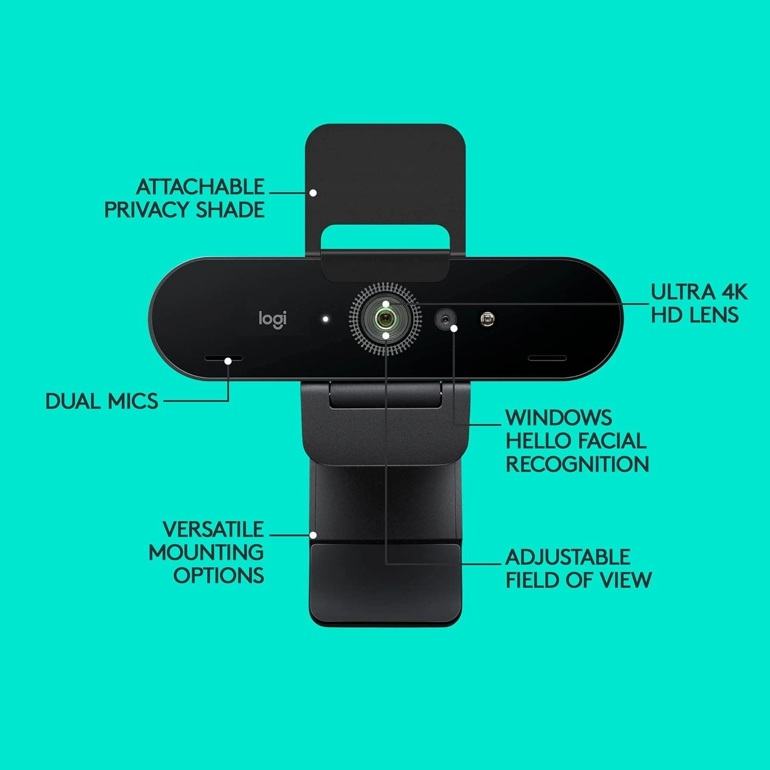 Logitech Brio Stream Webcam - Ultra 4K HD Video Calling, Noise-Cancelling Mic, HD Auto Light Correction, Wide Angle, Compatible with Microsoft Teams, Zoom, Google Meet on PC / Mac, Streaming - Black