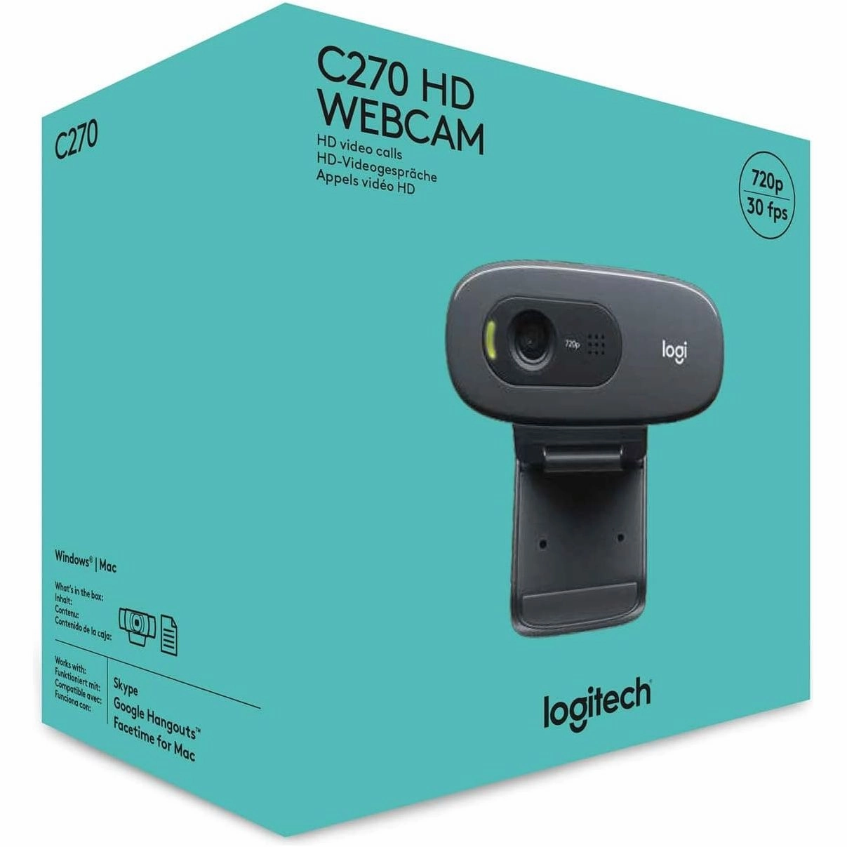 Logitech C270 HD Webcam, HD 720p/30fps, Widescreen HD Video Calling, HD Light Correction