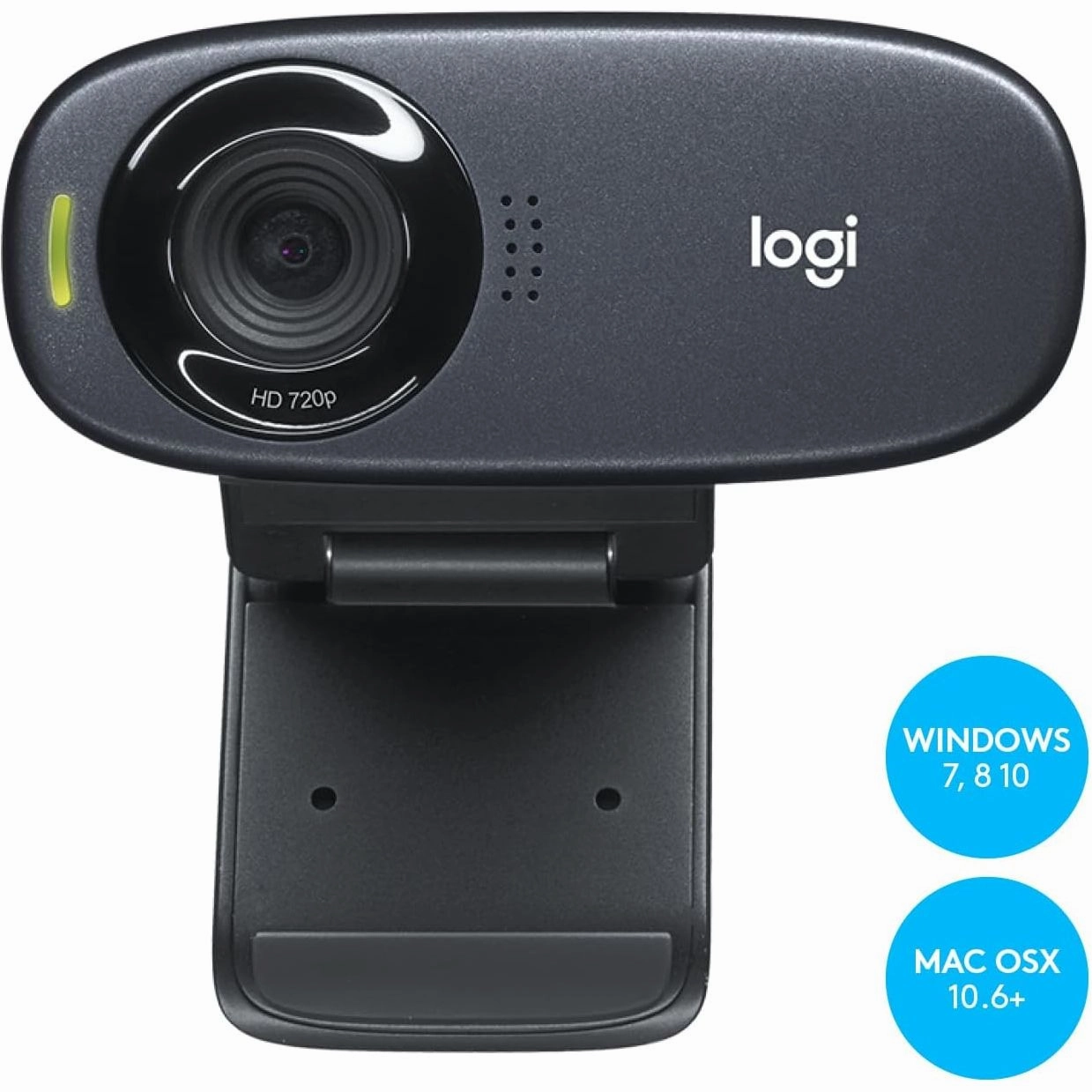 Logitech C310 HD Webcam, HD 720p/30fps, HD Light Correction, Noise-Reducing Mic - Black