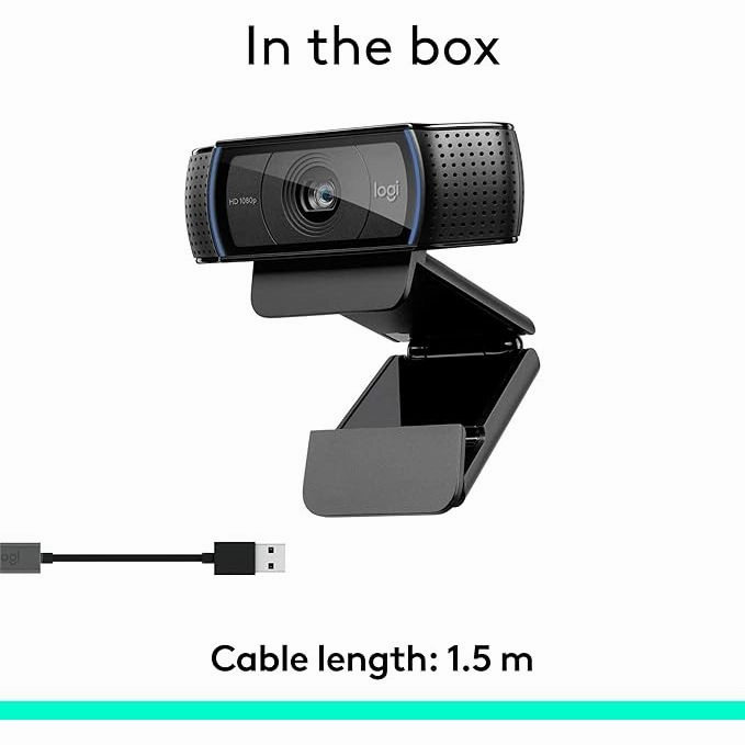 Logitech C920 HD Pro Webcam  1080p/30fps, Stereo Audio, Light Correction, PC/Mac Compatible - Black