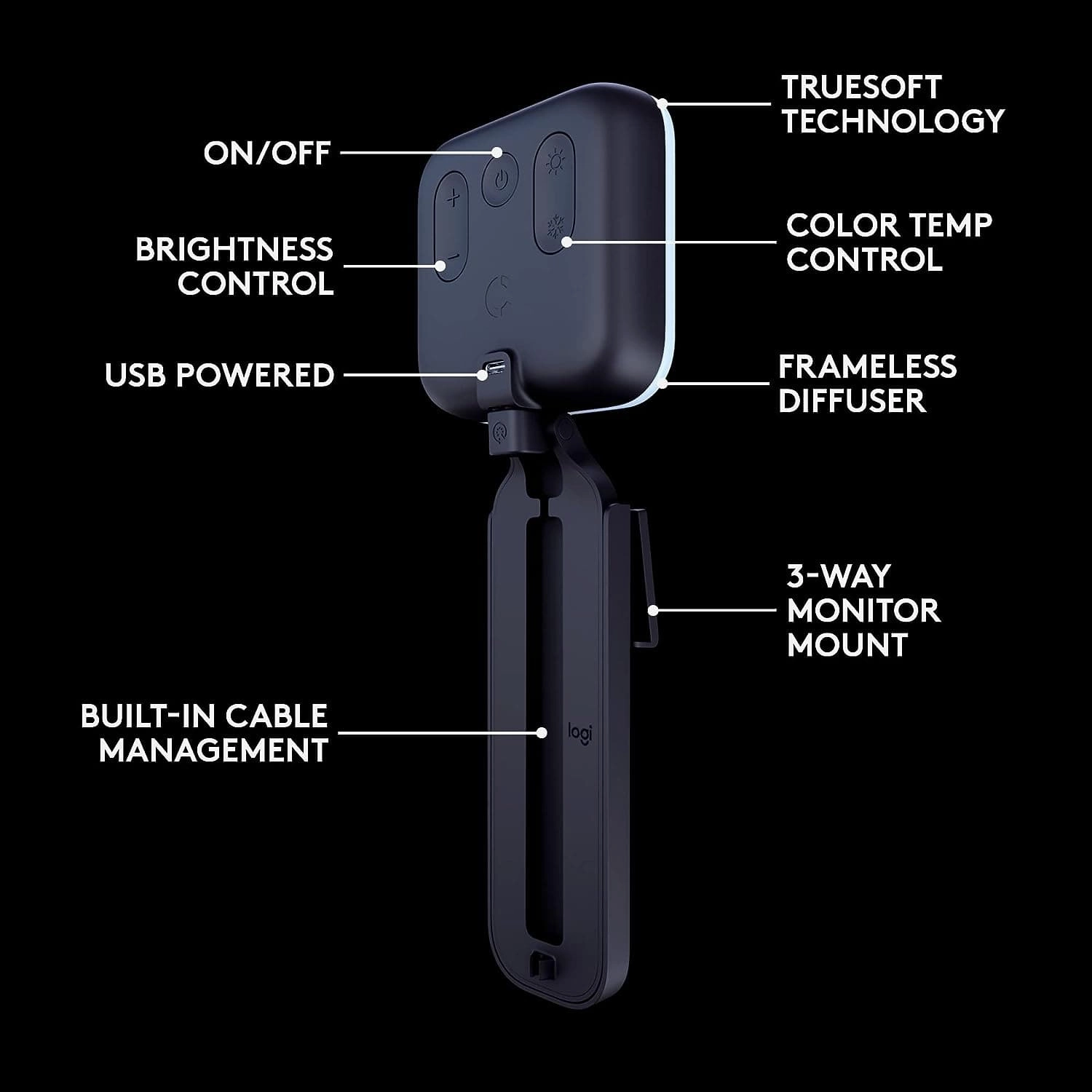 Logitech for Creators Litra Glow Premium LED Streaming Light with TrueSoft - For Video Conferencing, Zoom Meetings, Adjustable Mount and Desktop App Control for PC/Mac - Graphite