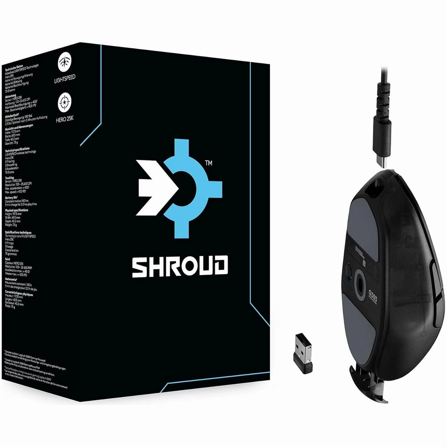 Logitech G303 Shroud Edition Wireless Gaming Mouse 5-buttons C PC - Black
