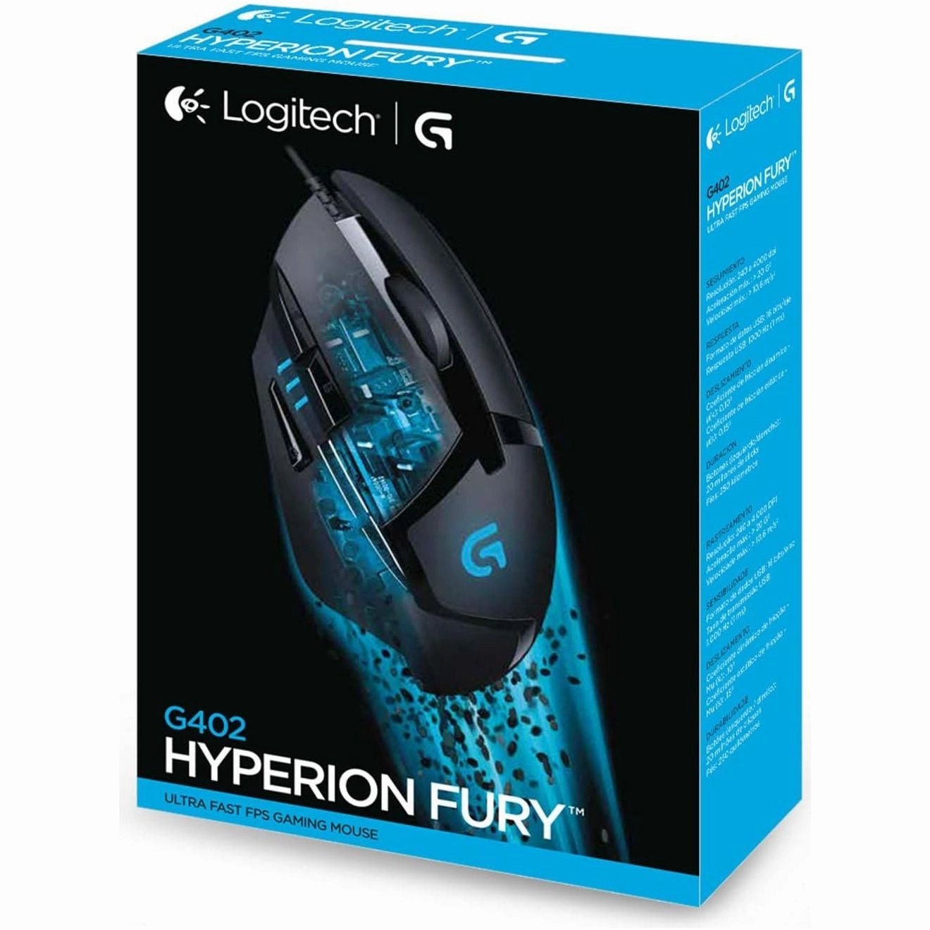 Logitech G402 Hyperion Fury Wired Gaming Mouse, 4,000 DPI, Lightweight, 8 Programmable Buttons, DPI Switch Button, Compatible with PC/Mac - Black