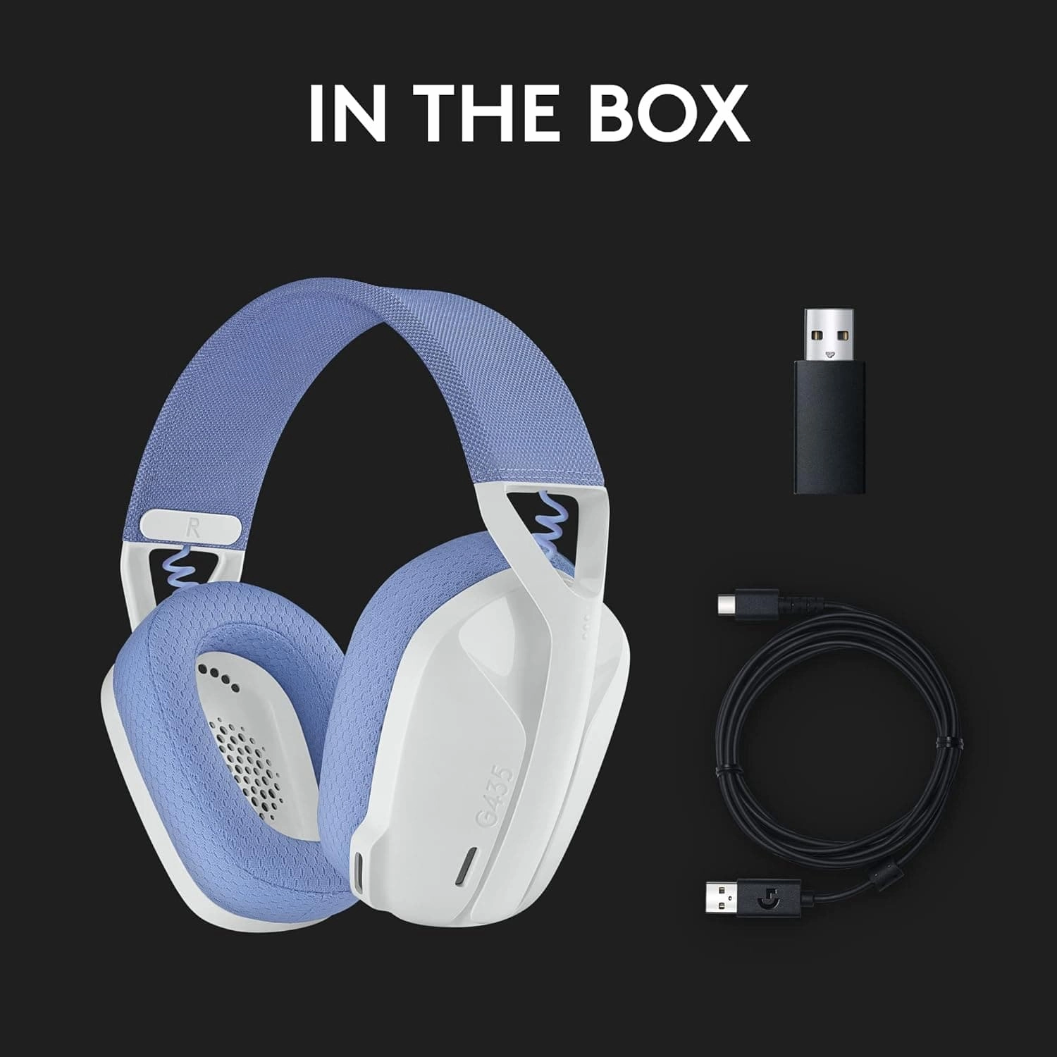 Logitech G435 LIGHTSPEED & Bluetooth Wireless Gaming Headset - Ultra Lightweight 165g over-ear headphones, built-in mics, 18h battery, compatible with Dolby Atmos, PC, PS4, PS5, Mobile - White