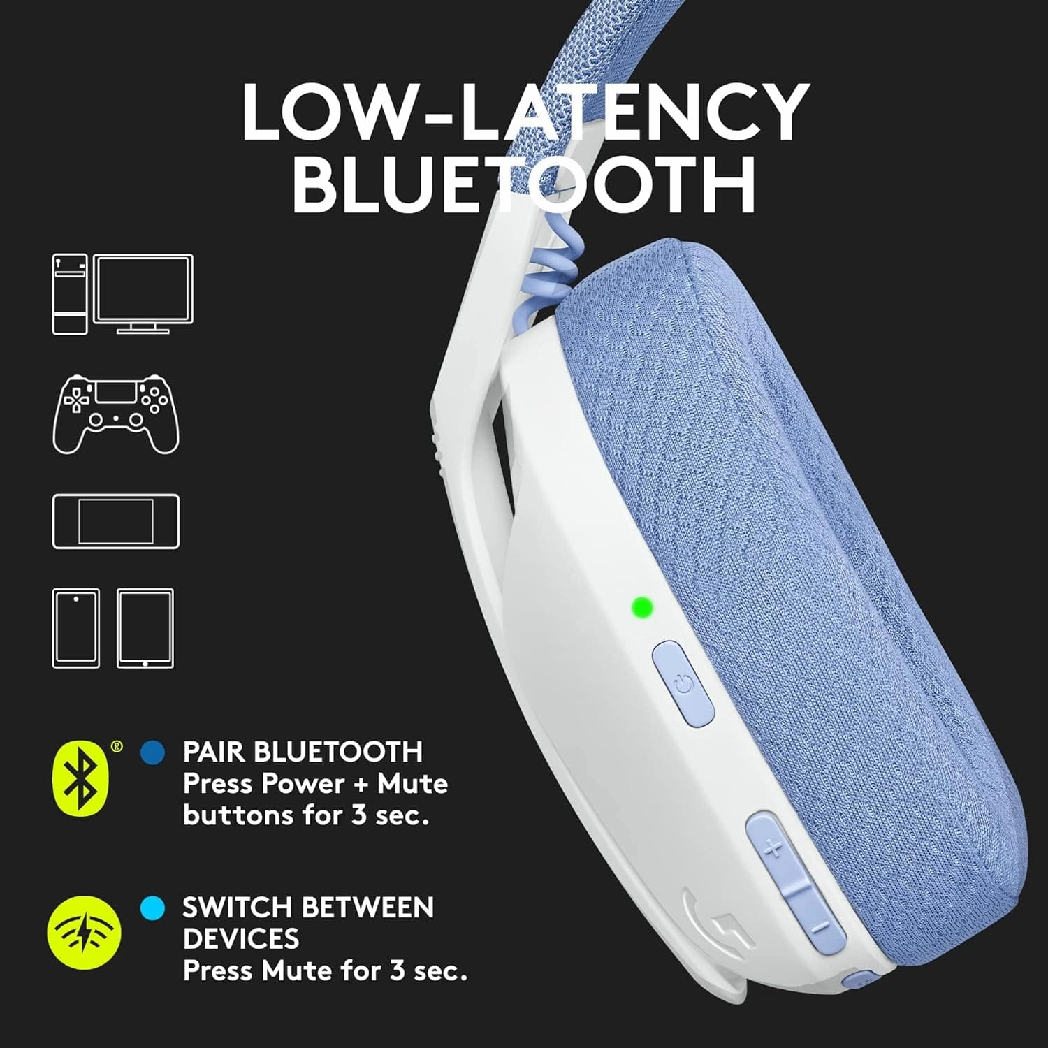 Logitech G435 LIGHTSPEED & Bluetooth Wireless Gaming Headset - Ultra Lightweight 165g over-ear headphones, built-in mics, 18h battery, compatible with Dolby Atmos, PC, PS4, PS5, Mobile - White
