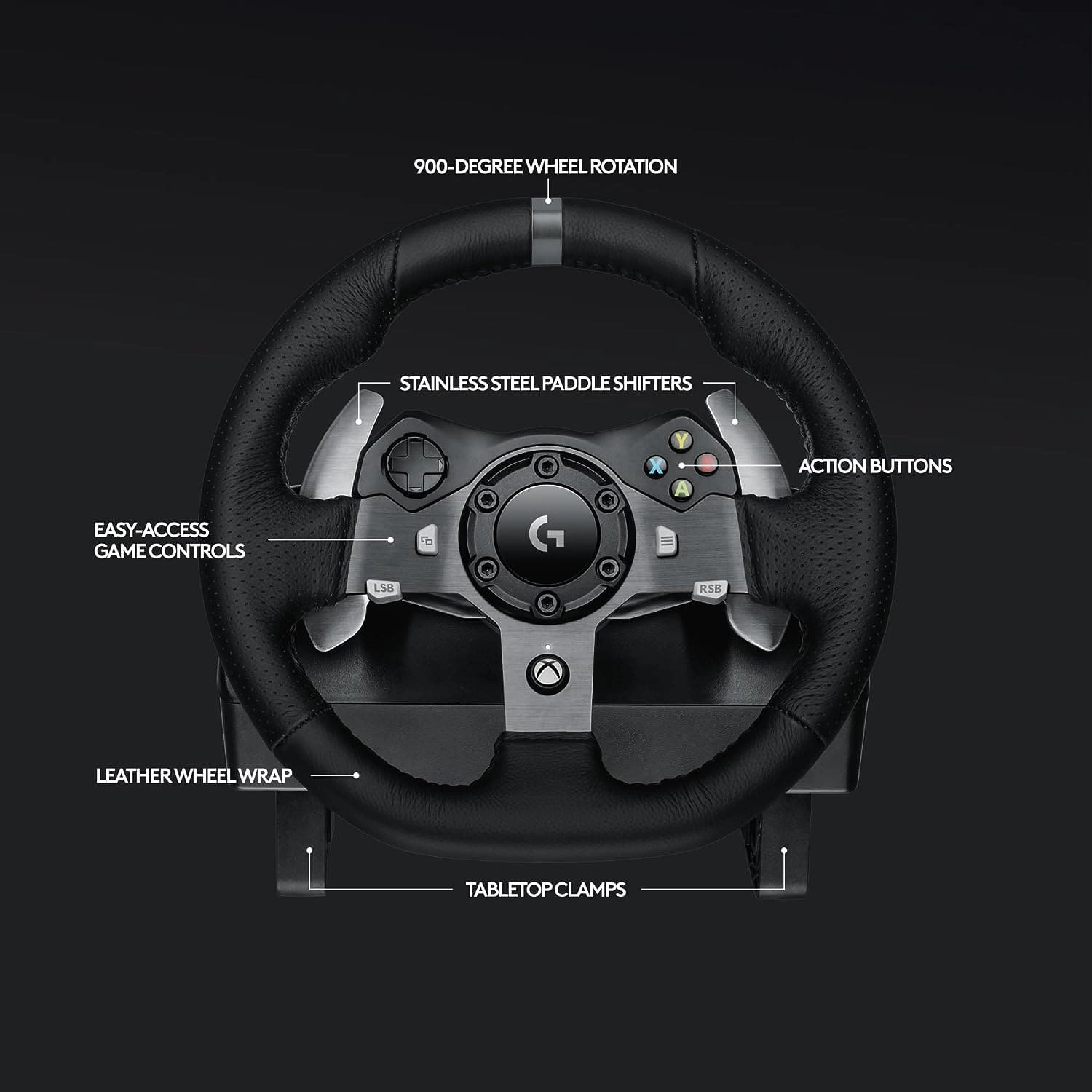 Logitech G920 Driving Force Racing Wheel and Floor Pedals, Real Force Feedback, Stainless Steel Paddle Shifters, Leather Steering Wheel Cover for Xbox Series X|S, Xbox One, PC, Mac - Black