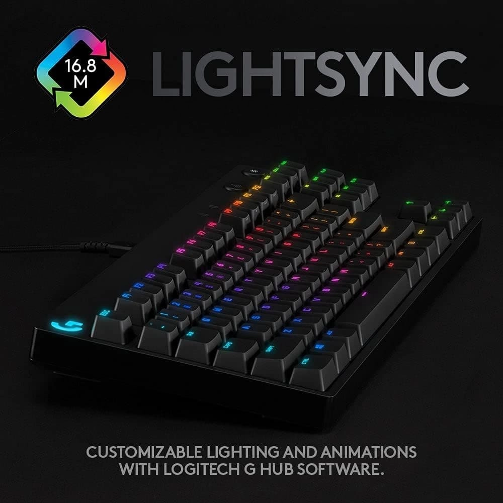 Logitech G PRO Mechanical Gaming Keyboard C Ultra Portable Tenkeyless Design, Detachable Micro USB Cable, Advanced GX Blue Clicky Switches, LIGHTSYNC RGB Backlit Keys, UK English, PC/Mac - Black