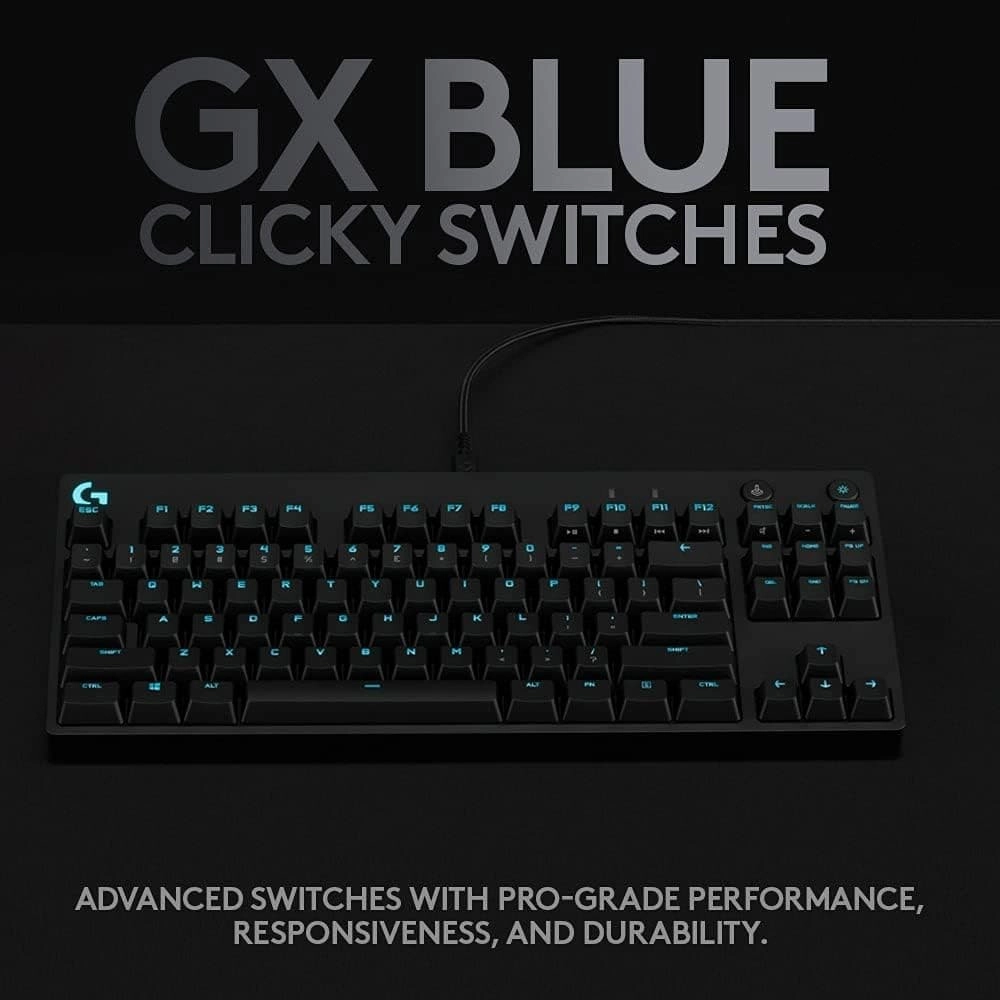 Logitech G PRO Mechanical Gaming Keyboard C Ultra Portable Tenkeyless Design, Detachable Micro USB Cable, Advanced GX Blue Clicky Switches, LIGHTSYNC RGB Backlit Keys, UK English, PC/Mac - Black
