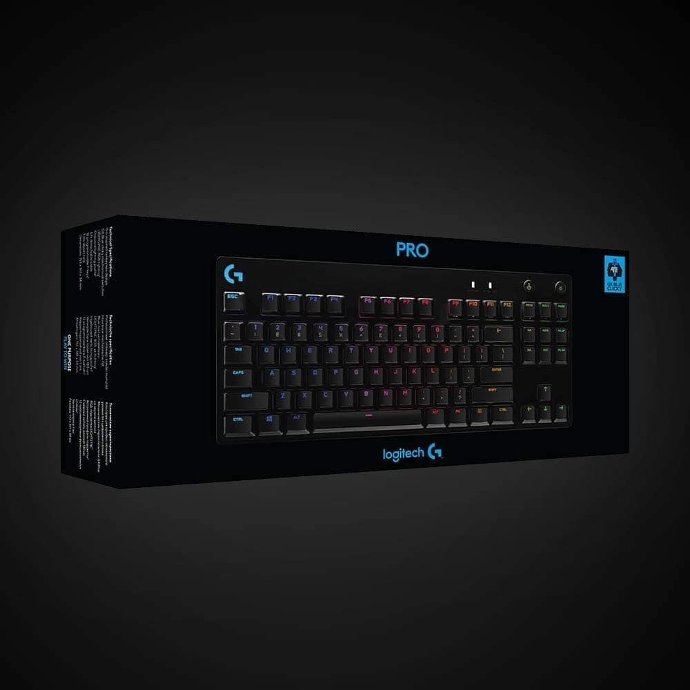 Logitech G PRO Mechanical Gaming Keyboard C Ultra Portable Tenkeyless Design, Detachable Micro USB Cable, Advanced GX Blue Clicky Switches, LIGHTSYNC RGB Backlit Keys, UK English, PC/Mac - Black