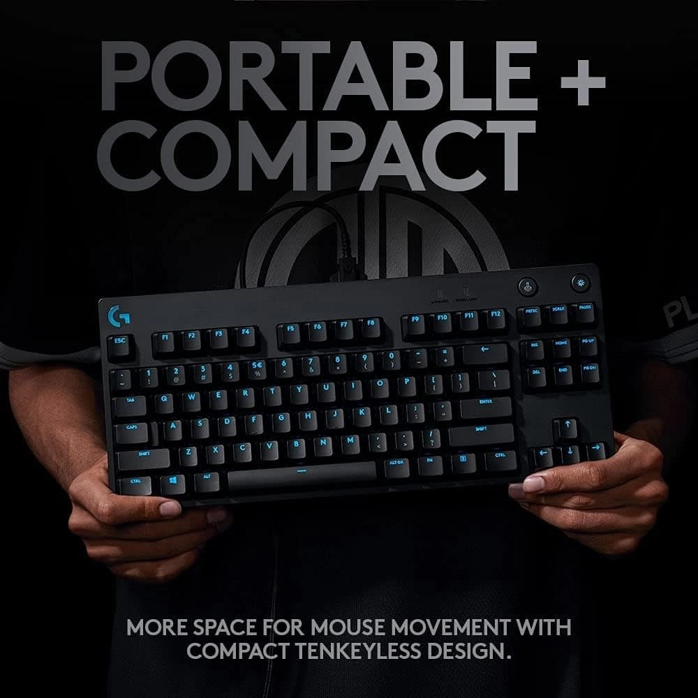 Logitech G PRO Mechanical Gaming Keyboard C Ultra Portable Tenkeyless Design, Detachable Micro USB Cable, Advanced GX Blue Clicky Switches, LIGHTSYNC RGB Backlit Keys, UK English, PC/Mac - Black