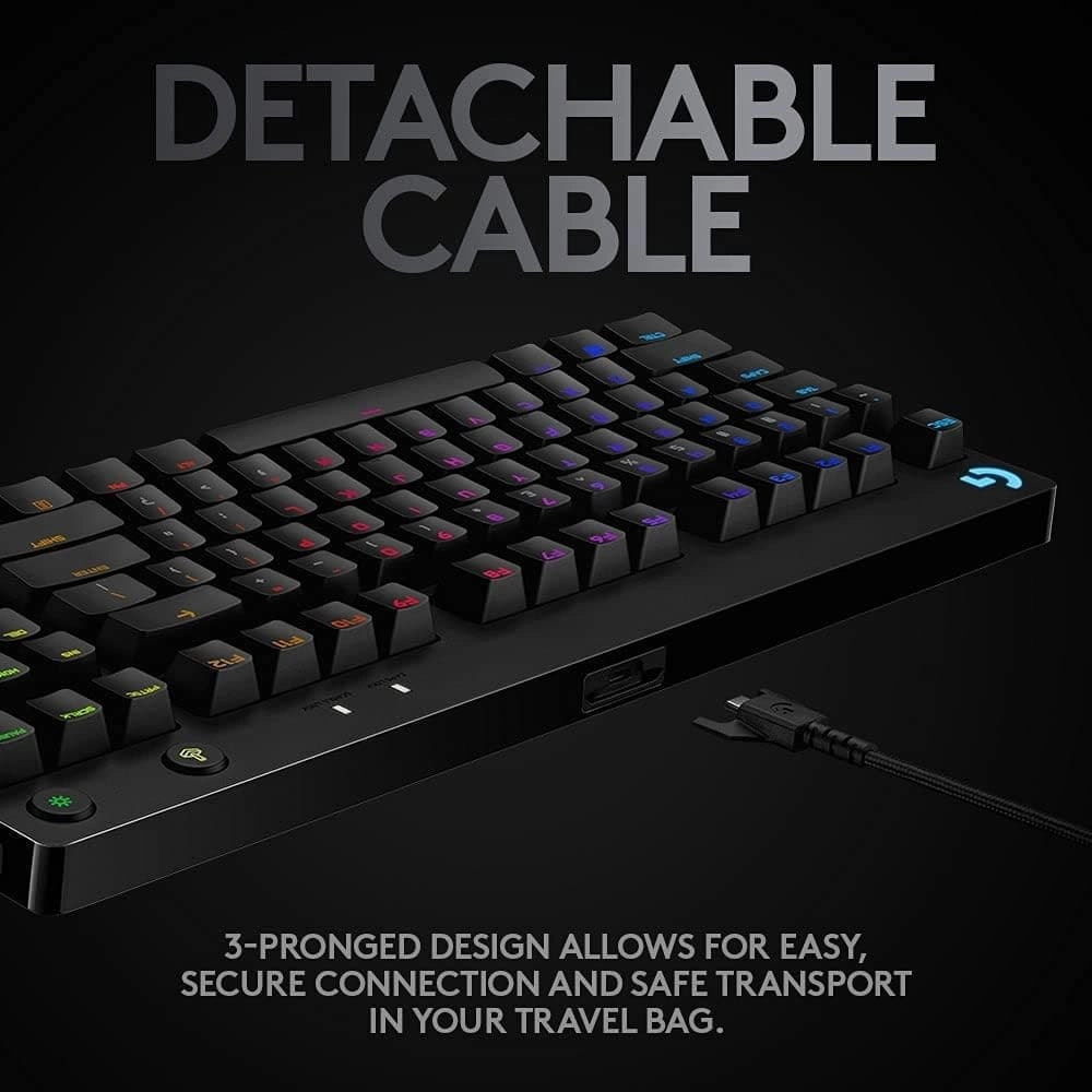 Logitech G PRO Mechanical Gaming Keyboard C Ultra Portable Tenkeyless Design, Detachable Micro USB Cable, Advanced GX Blue Clicky Switches, LIGHTSYNC RGB Backlit Keys, UK English, PC/Mac - Black