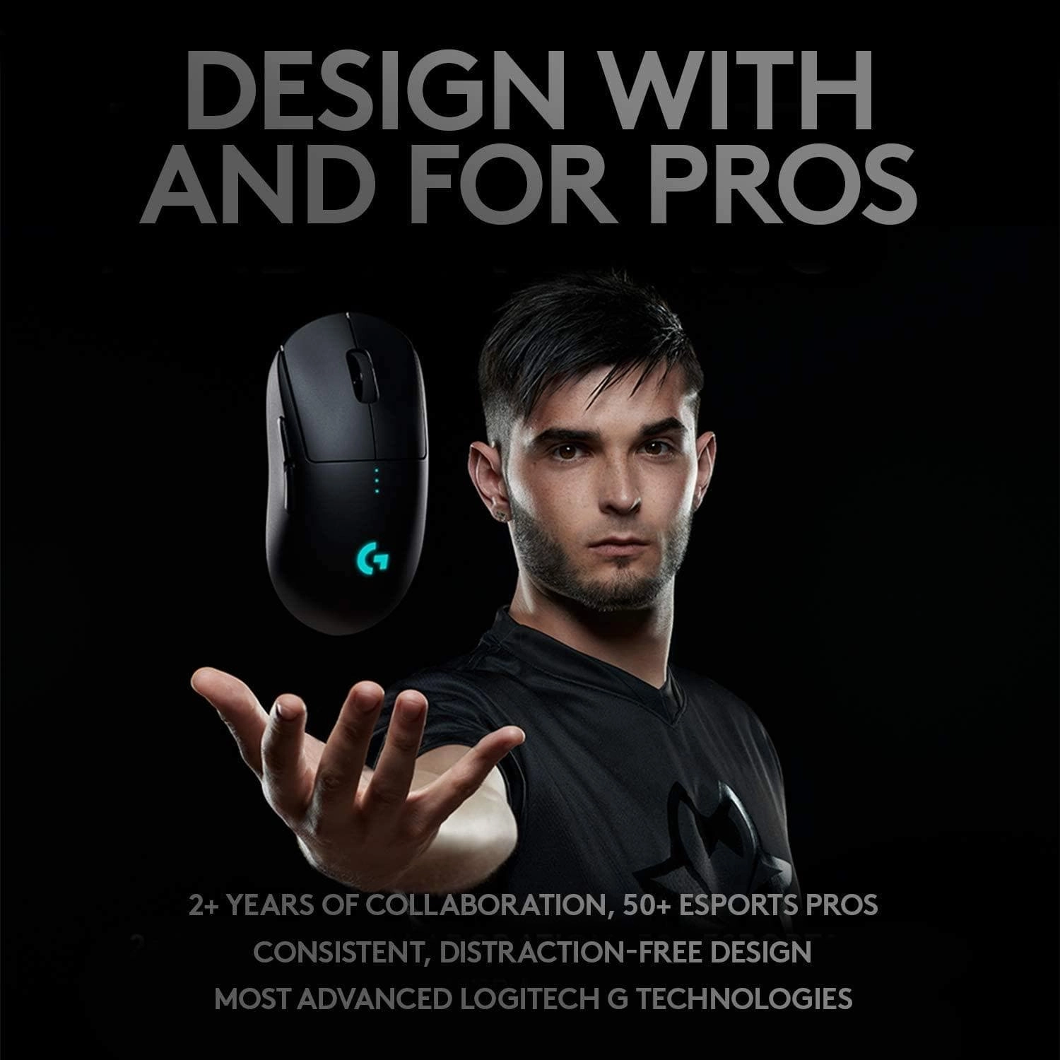 Logitech G PRO Wireless Gaming Mouse, HERO 25K Sensor, 25,600 DPI, RGB, Ultra Lightweight, 4-8 Programmable Buttons, POWERPLAY-Compatible, UK Packaging - Black