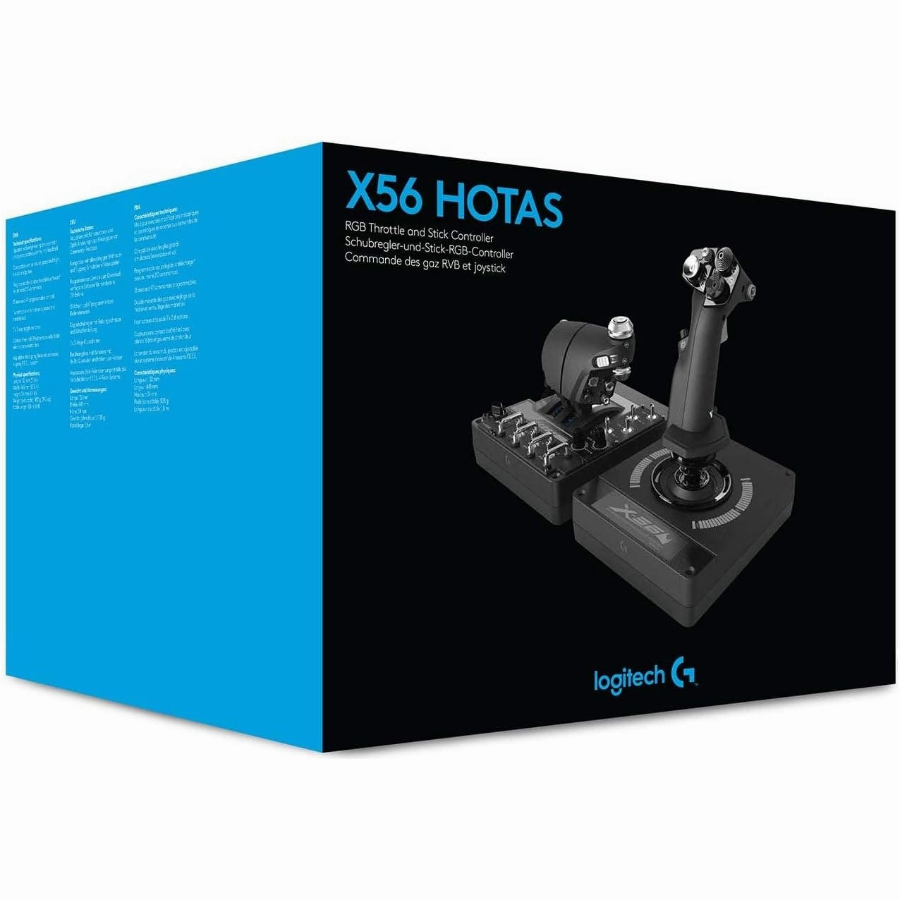 Logitech G X56 H.O.T.A.S Throttle and Joystick Flight Simulator Game Controller, 6 Dregrees of Freedom, 4 Spring Options,  189 Programmable Controls, RGB Lighting, 2x USB, PC - Black